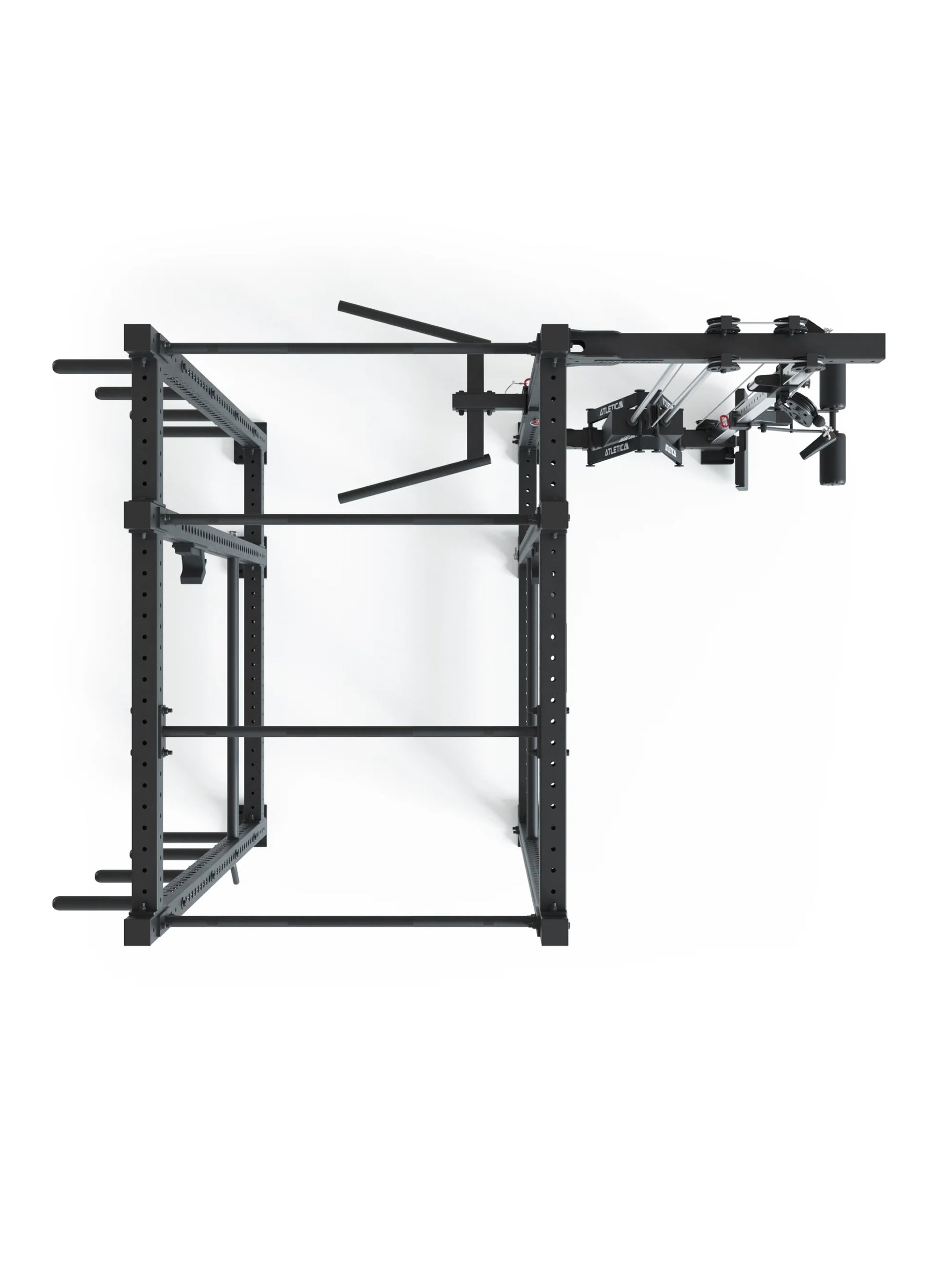 Full Rack R8-Raptor Pro: Cable Rack 90 kg Stack, Sprossenleiter, Dip-Holme, J-Hooks, 8 Weight Pins, Safeties, Bar Holder, Landmine | 173x265 cm Fläche