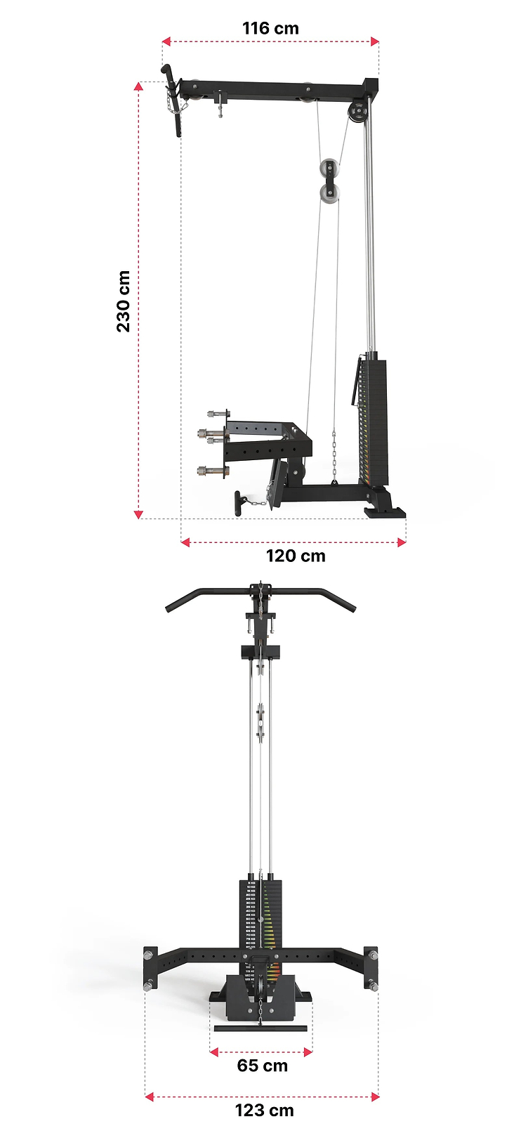 R8 Latzug mit Ruderstation und Steckgewichten: Dimensionen