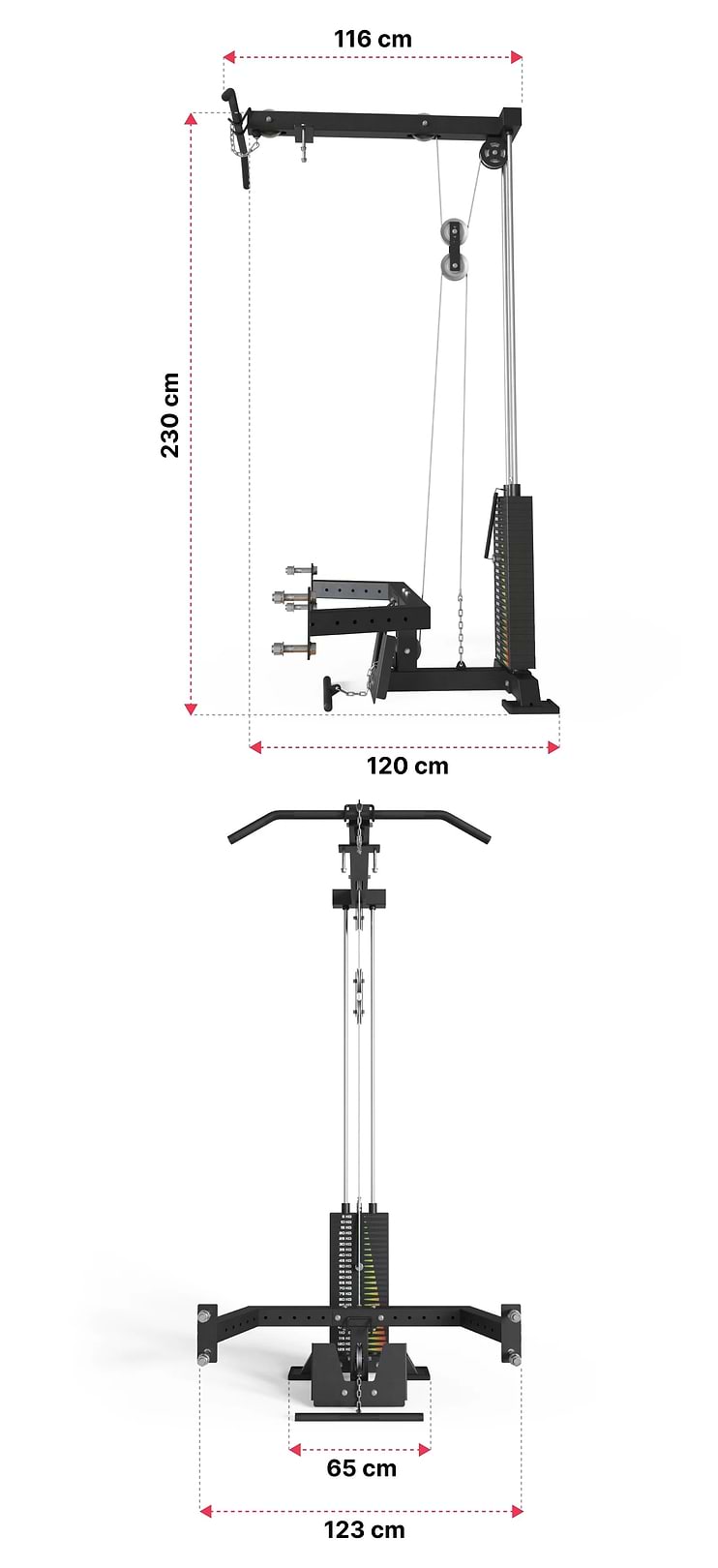 R8 Latzug mit Ruderstation und Steckgewichten: Dimensionen