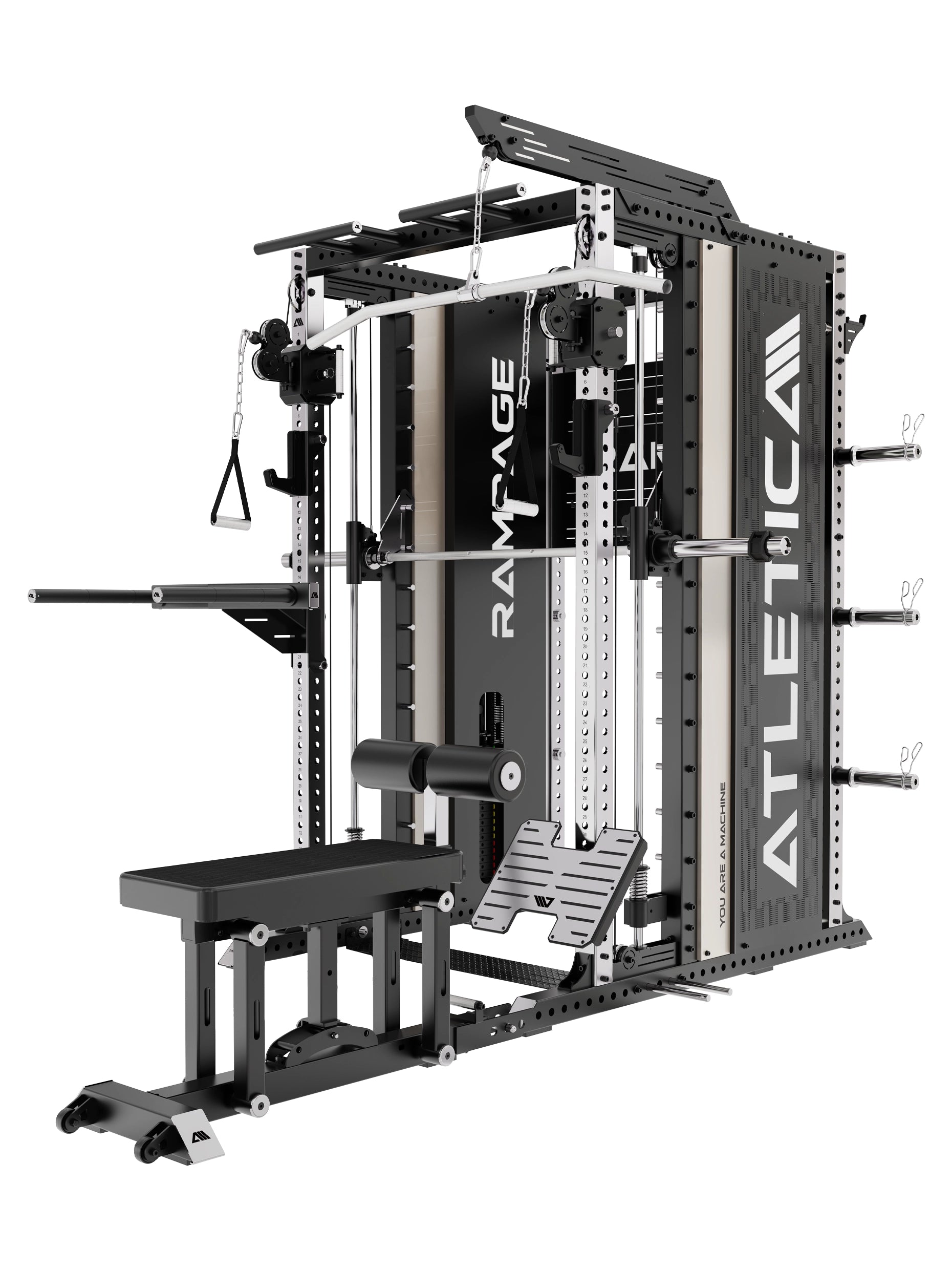 Kraftstation Rampage mit Fußplatte und Belt Squat Station