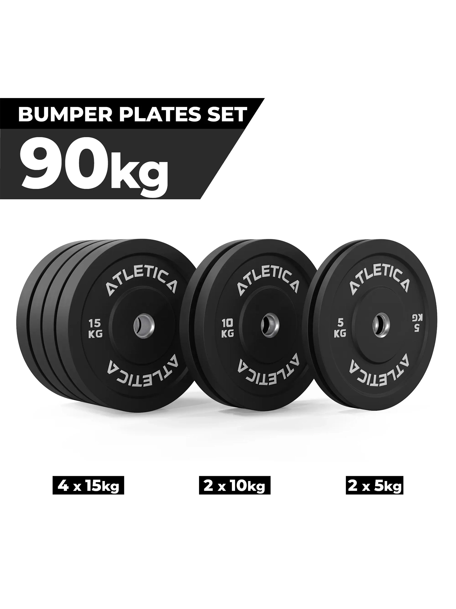 Hantelscheiben Bumper Plates: 90 kg Set bestehend aus 2x 5 kg ∣ 2x 10 kg ∣ 4x 15 kg | 50 mm