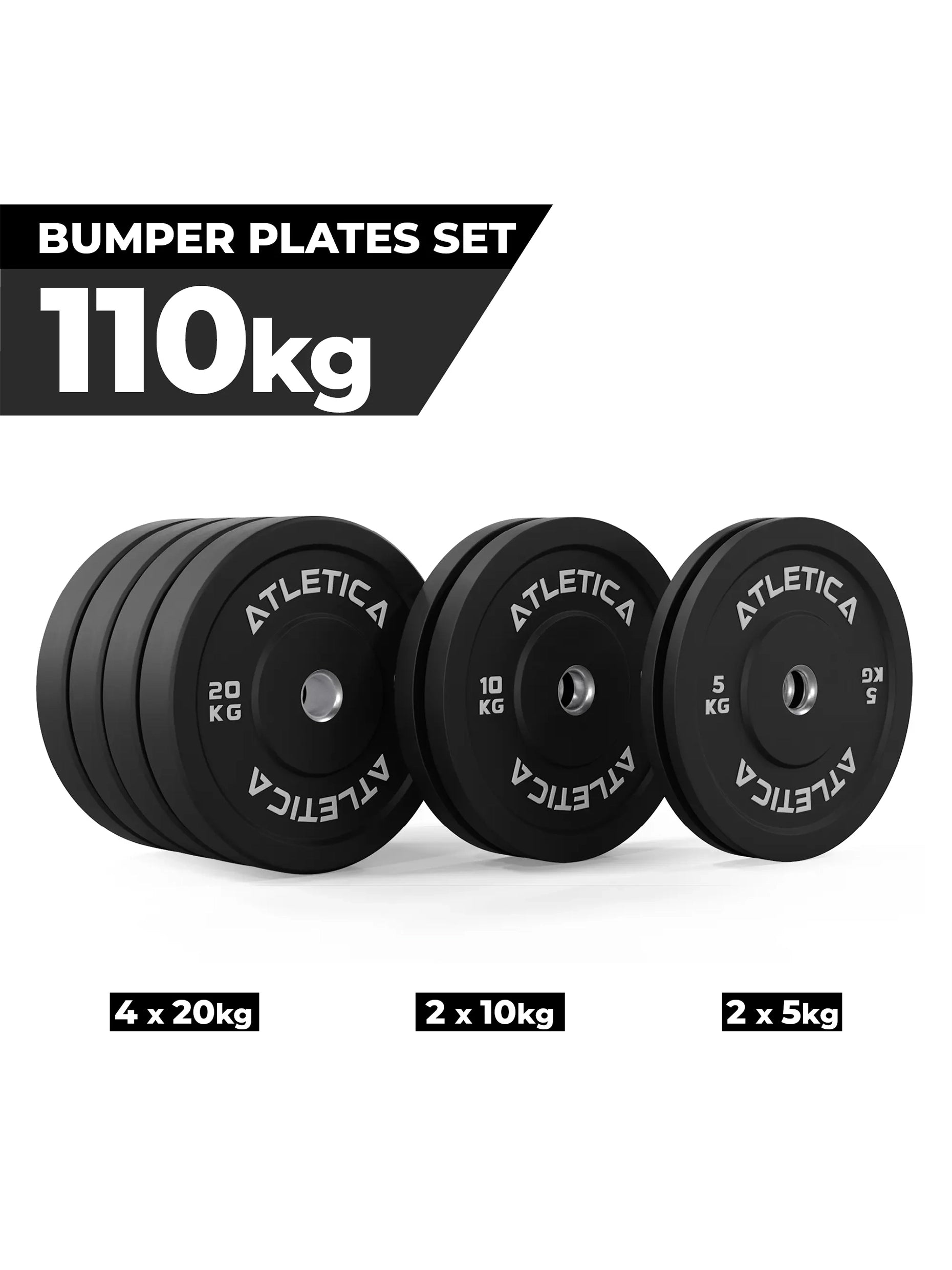 Hantelscheiben Bumper Plates: 110 kg Hantelscheiben Set bestehend aus 2x 5 kg ∣ 2x 10 kg ∣ 4x 20 kg | 50 mm