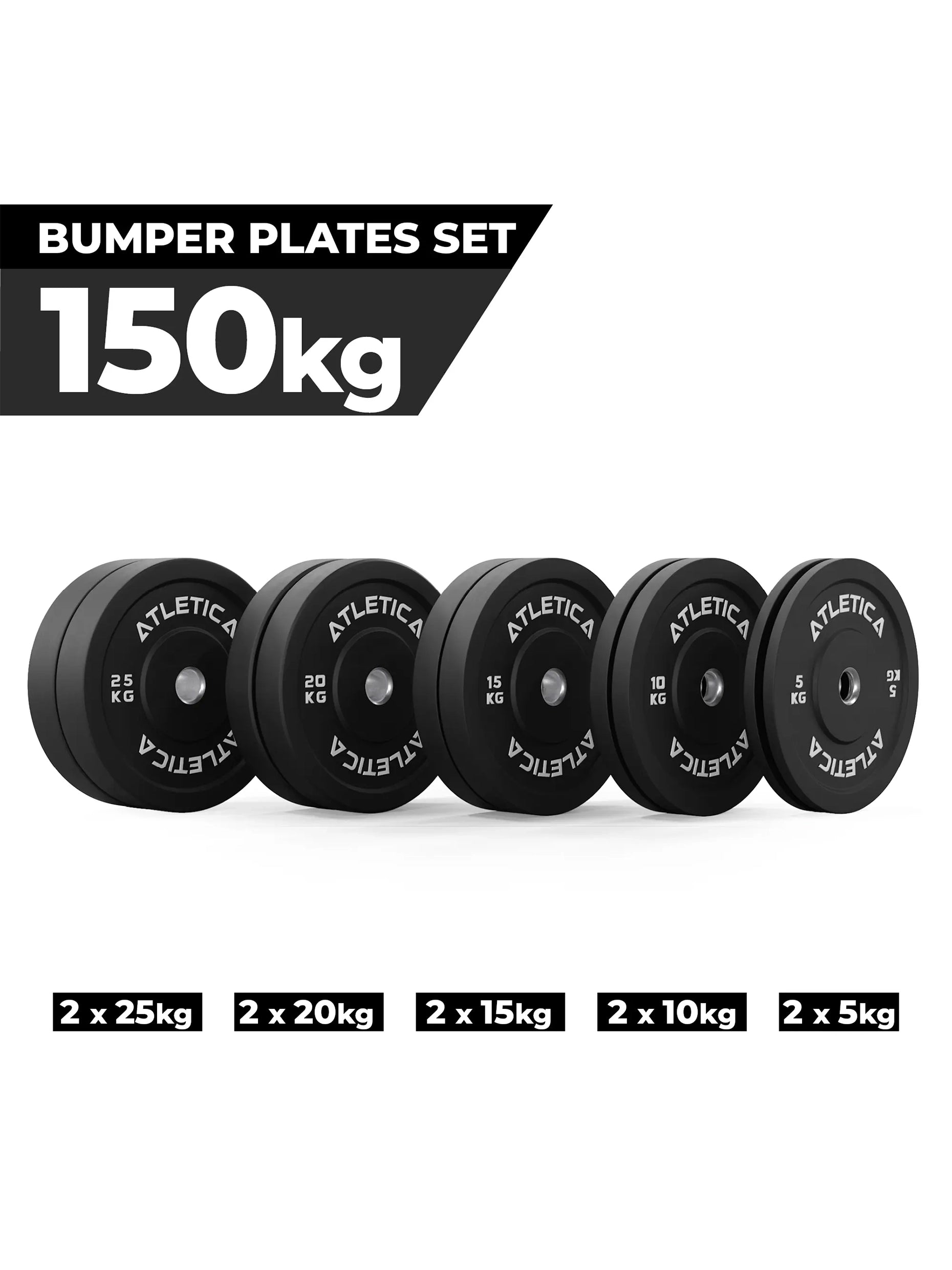Gewichtsscheiben Bumper Plates: 150 kg Set bestehend aus 2x 5 kg ∣ 2x 10 kg ∣ 2x 15 kg ∣ 2x 20 kg ∣ 2x 25 kg | 50 mm