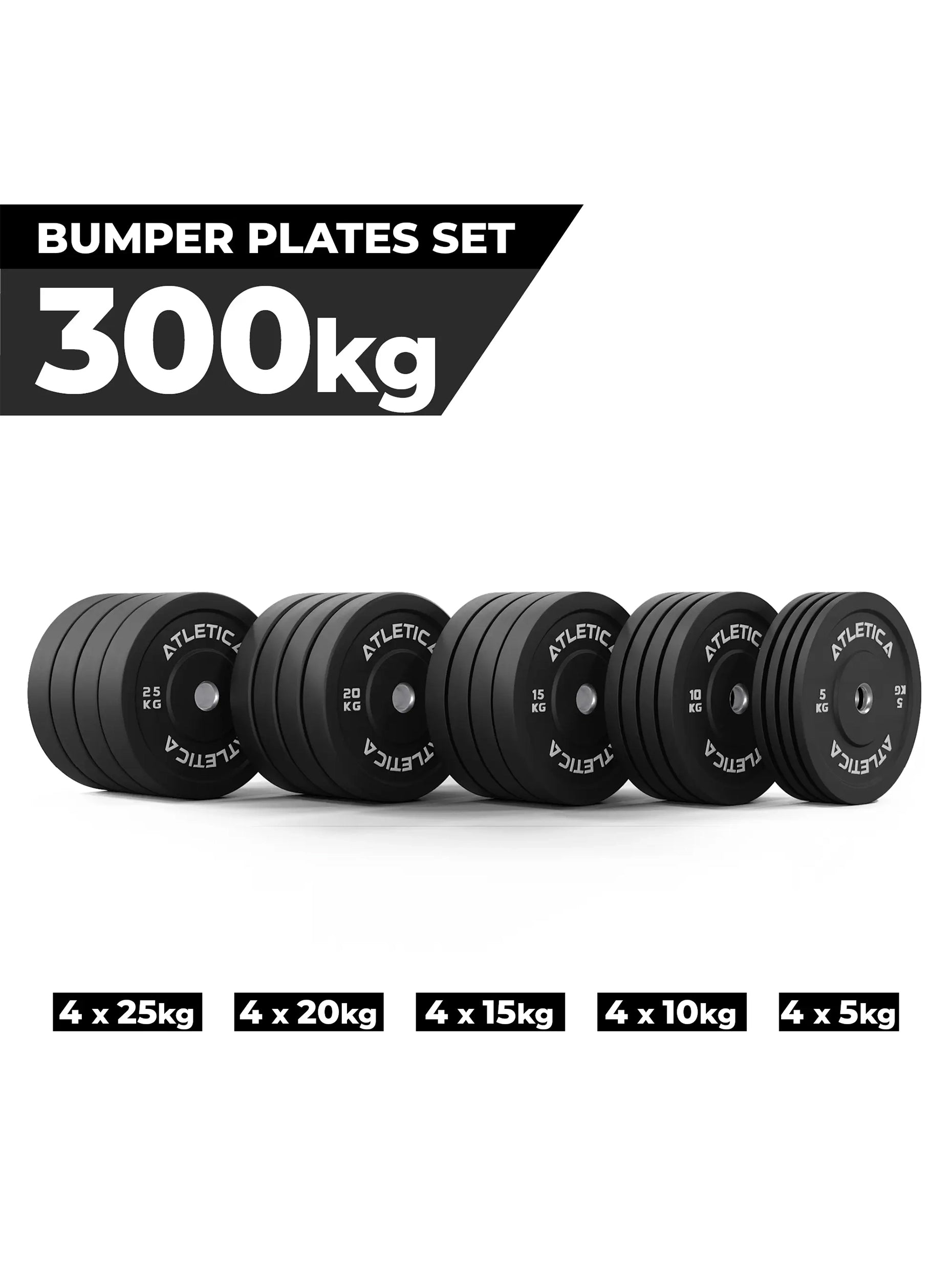 Bumper Plates Trainingsscheiben: 300 kg Set bestehend aus 4x 5 kg ∣ 4x 10 kg ∣ 4x 15 kg ∣ 4x 20 kg ∣ 4x 25 kg | 50 mm