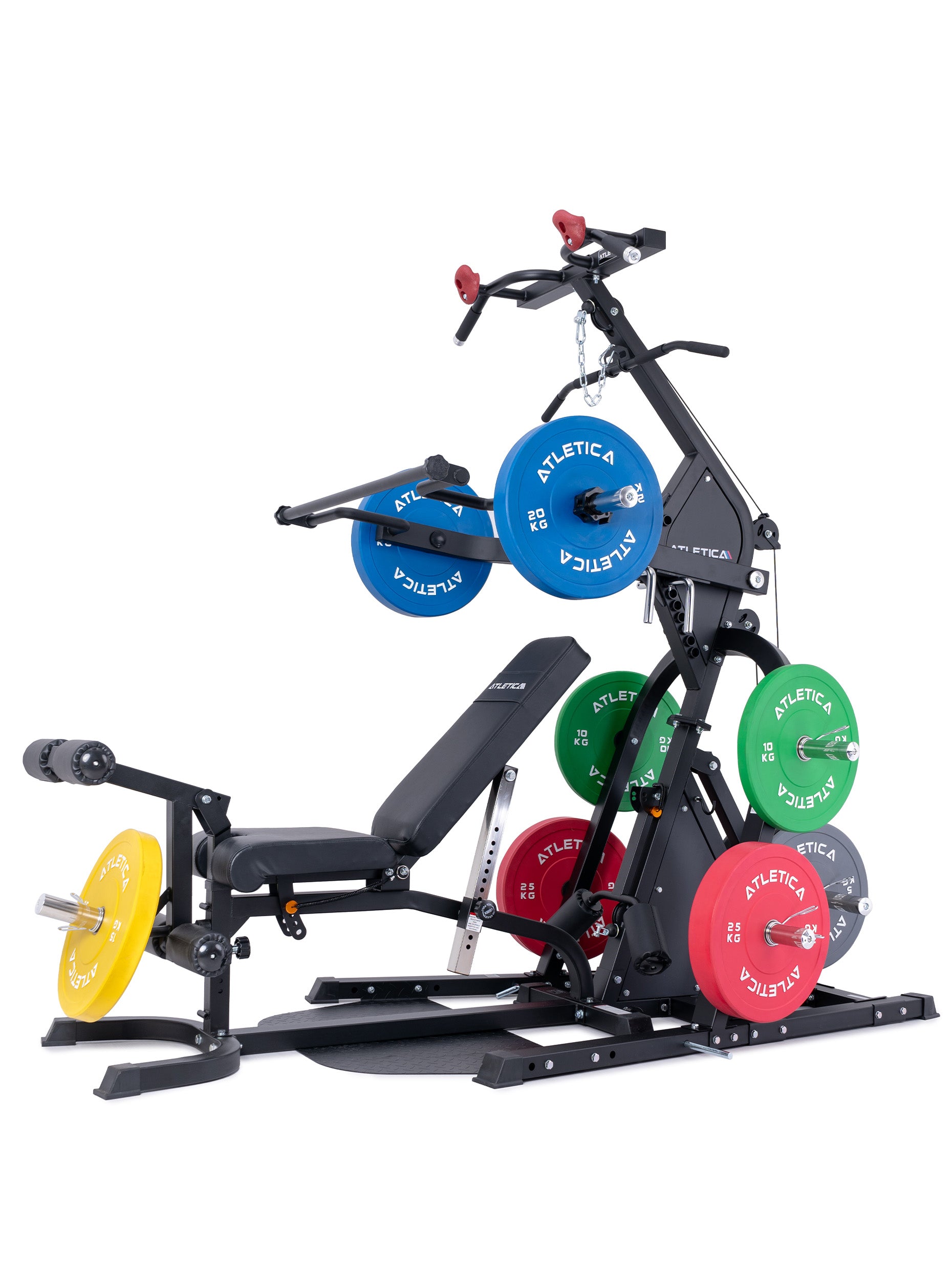 Kabelzugstation Triton, Multigym Triplex Station, als Set mit X-Bench Hantelbank, Ganzkörpertraining auf kompakten Raum, Latzugstation mit Klimmzugstange, Hebelarme #variants_triton-combat