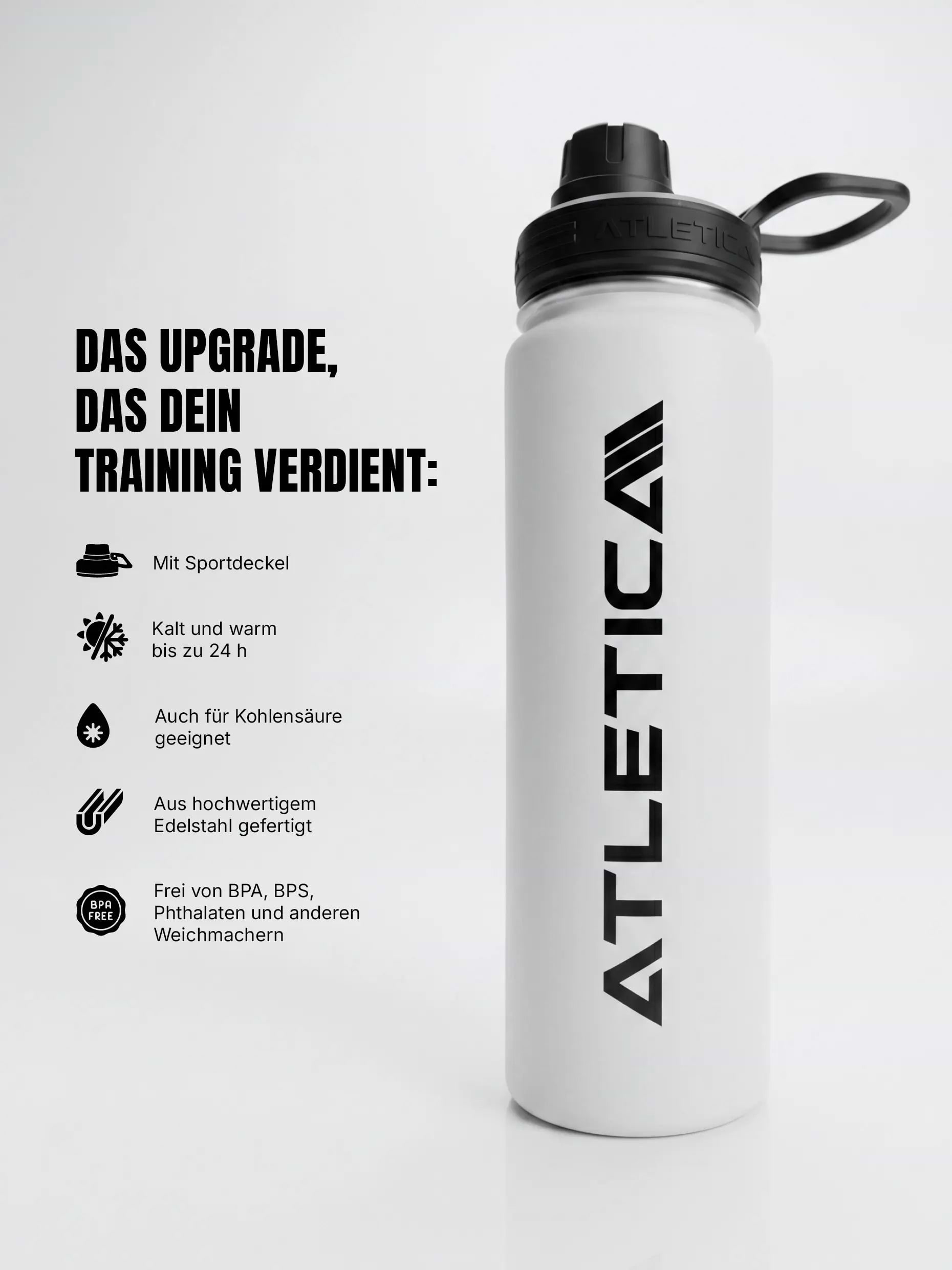 ATLETICA Edelstahl-Trinkflasche 710ml Weiß – Features & Vorteile