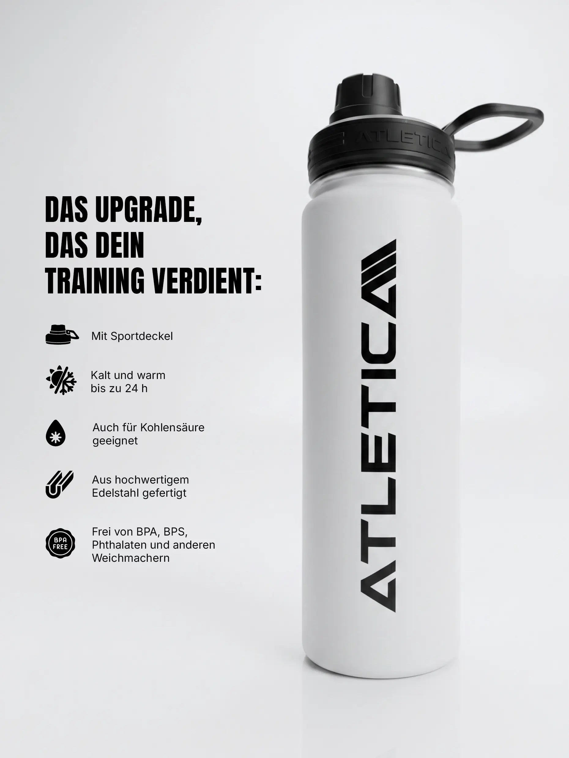 ATLETICA Edelstahl-Trinkflasche 710ml Weiß – Features & Vorteile
