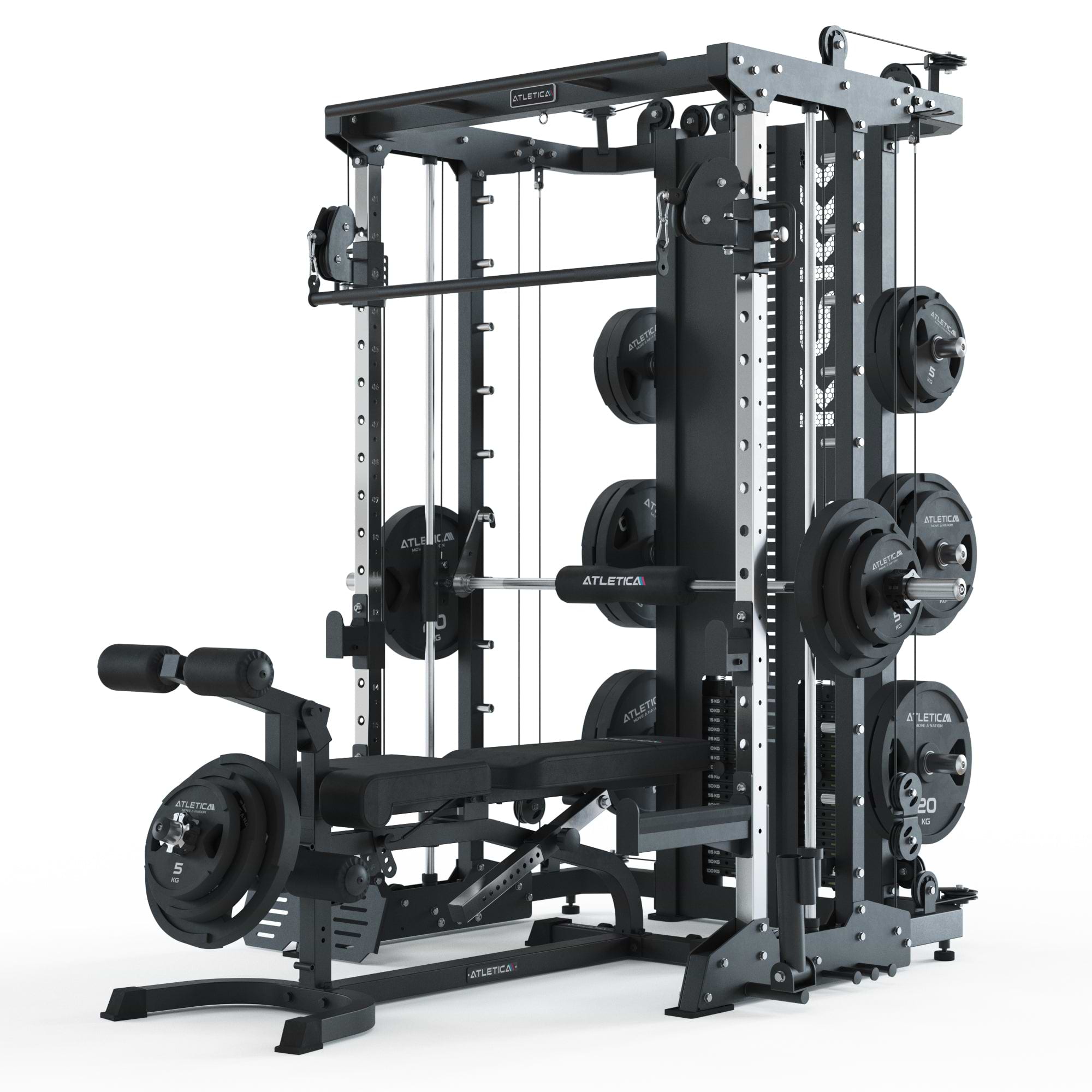 Kraftstation KSK mit X-Bench Hantelbank mit Anbauteilen für Arm- und Beintraining