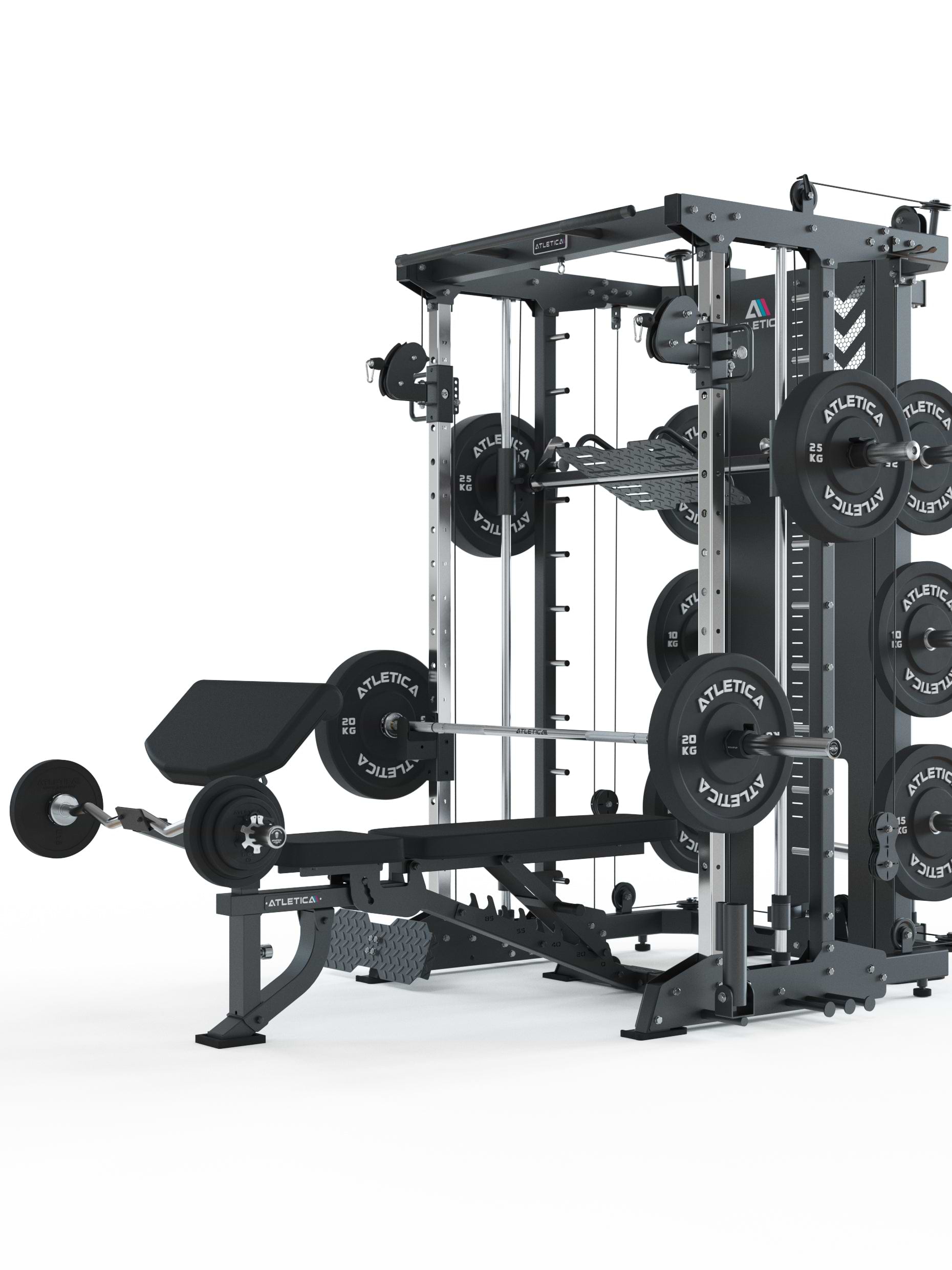 Kraftstation SEK mit B2 Hantelbank und Delta Langhantel von Atletica
