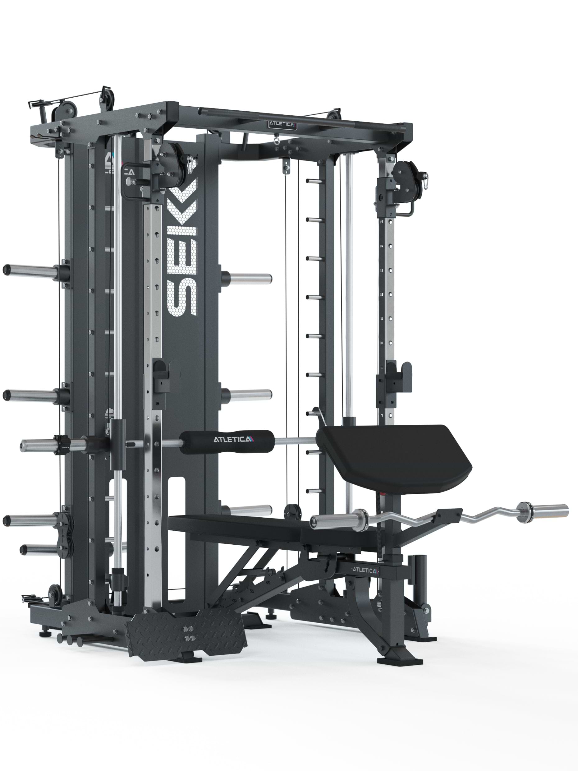 Atletica SEK Kraftstation mit Multipresse, B2 ArmMaster Hantelbank und SZ Curlstange