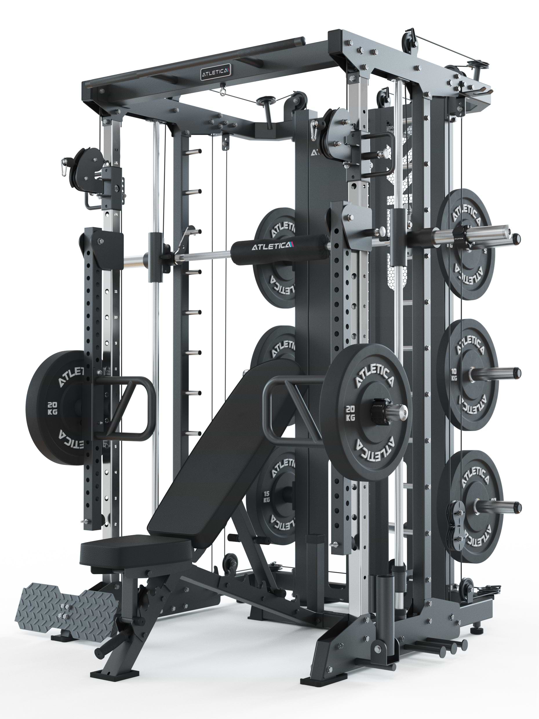 Kraftstation mit Smith Machine | Equivalent zu KSK jedoch mit Plate Load Gewichtsaufsatz. Kompatibel mit Jammer Arme und Beinpresse-Aufsatz