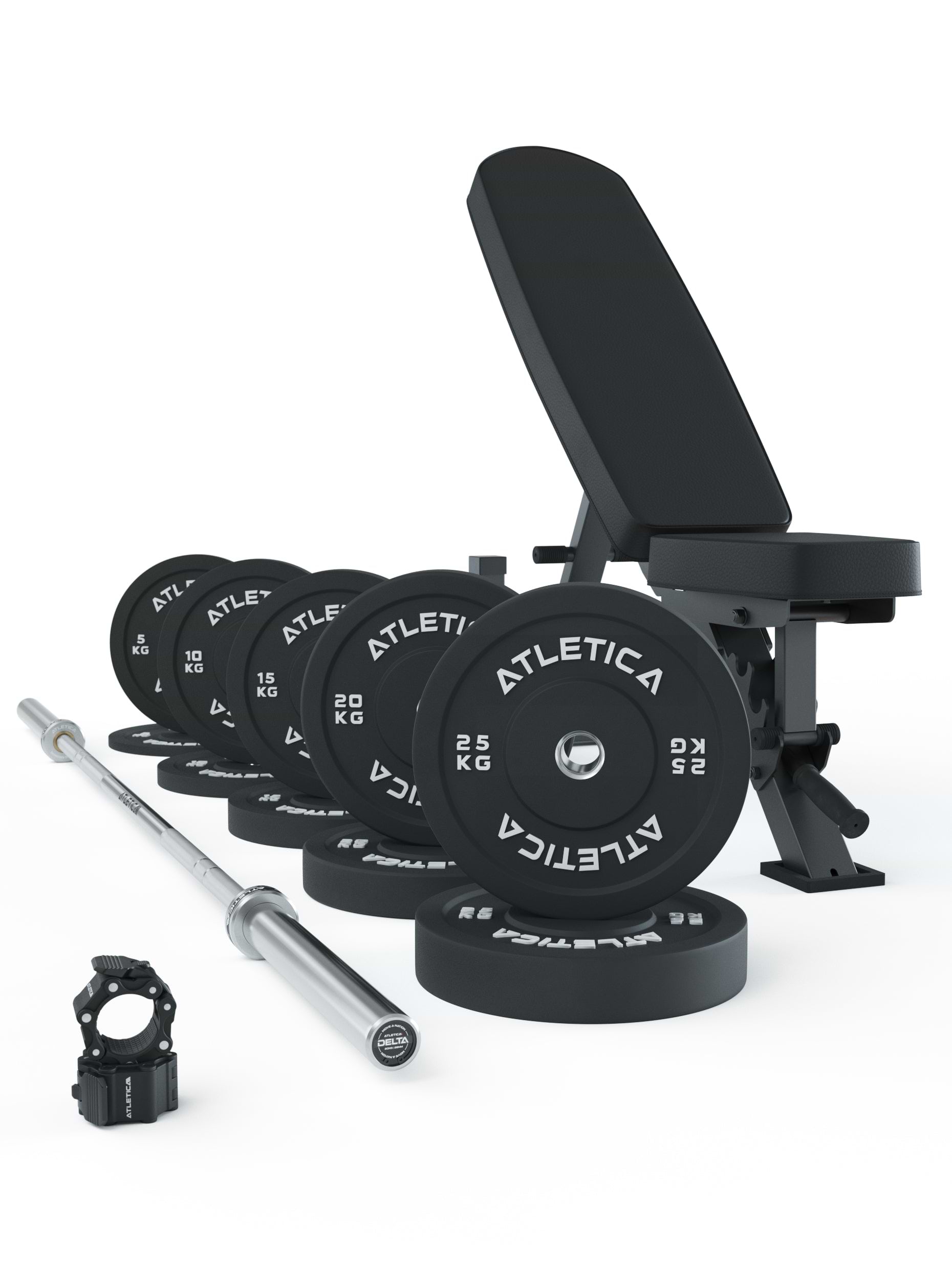 SEK Multipresse: B4 Hantelbank mit Bumper Plates Set und Delta Langhantel