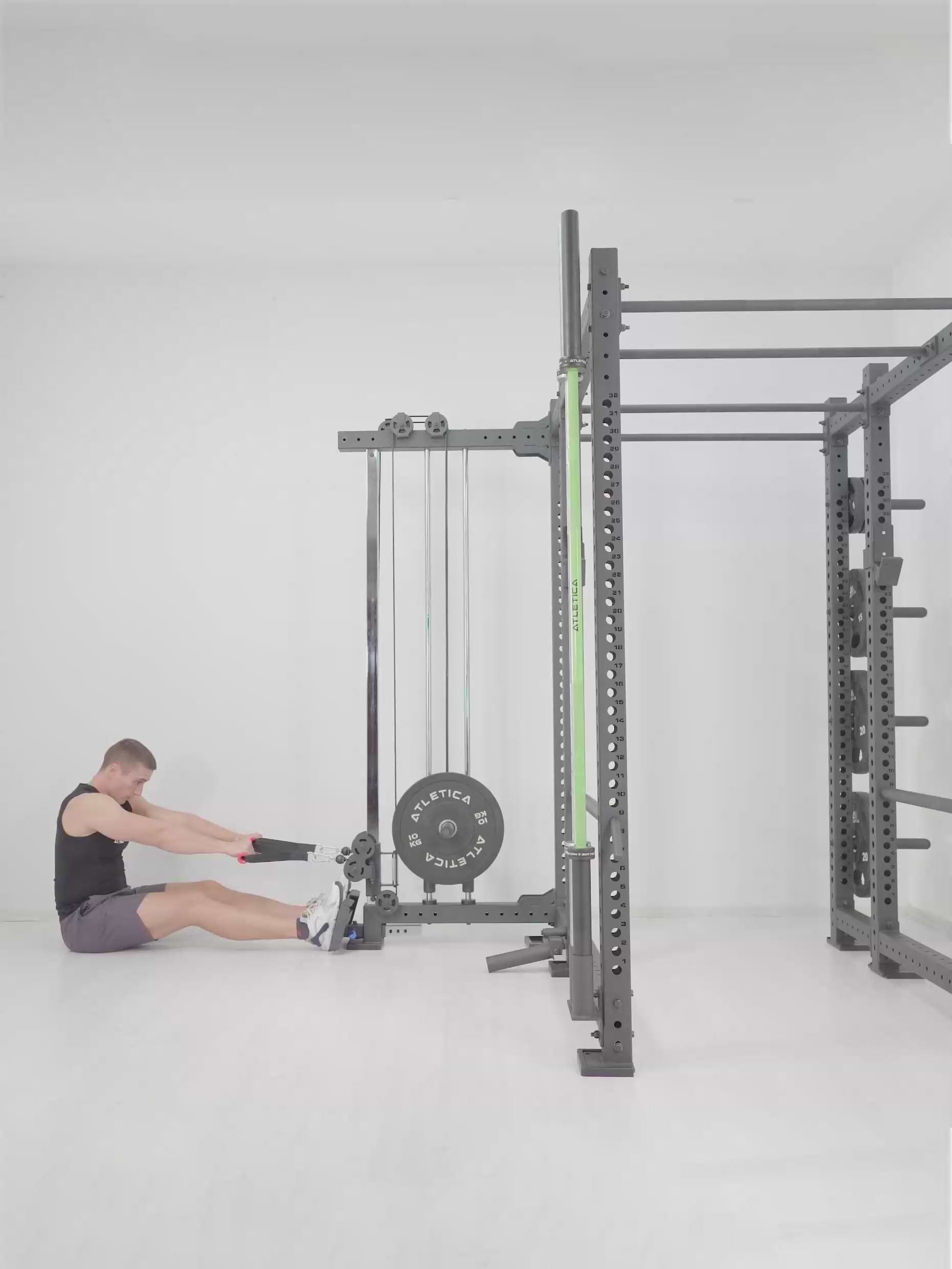 R8-Raptor Power Rack: Cable Full Rack | Kabelzug | Sprossenleiter, Dip Station, J-Hooks, 8 Weight Pins, Safeties, Bar Holder, Landmine | Squat Rack | 173x265 cm Fläche | 286kg