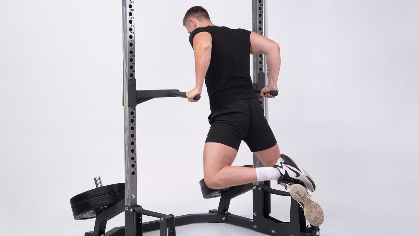 Dips on the squat rack