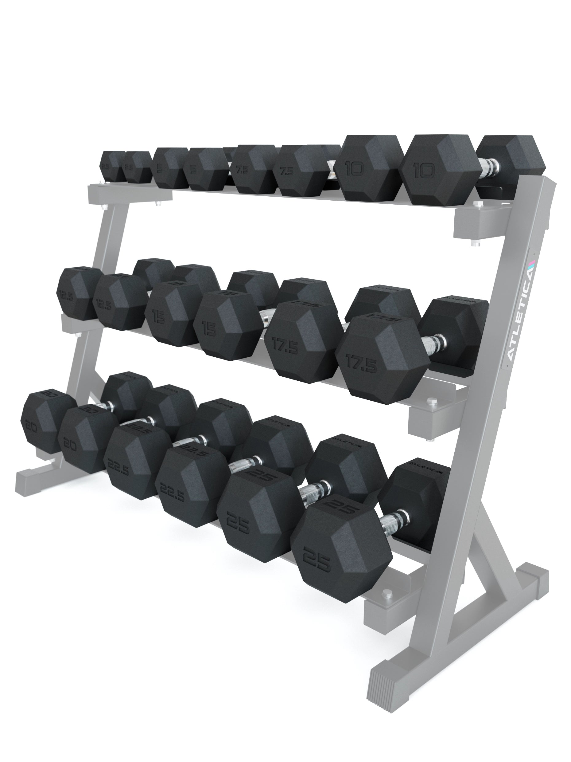 Hexagon Kurzhantel Set 2,5–25 kg auf Kurzhantelablage