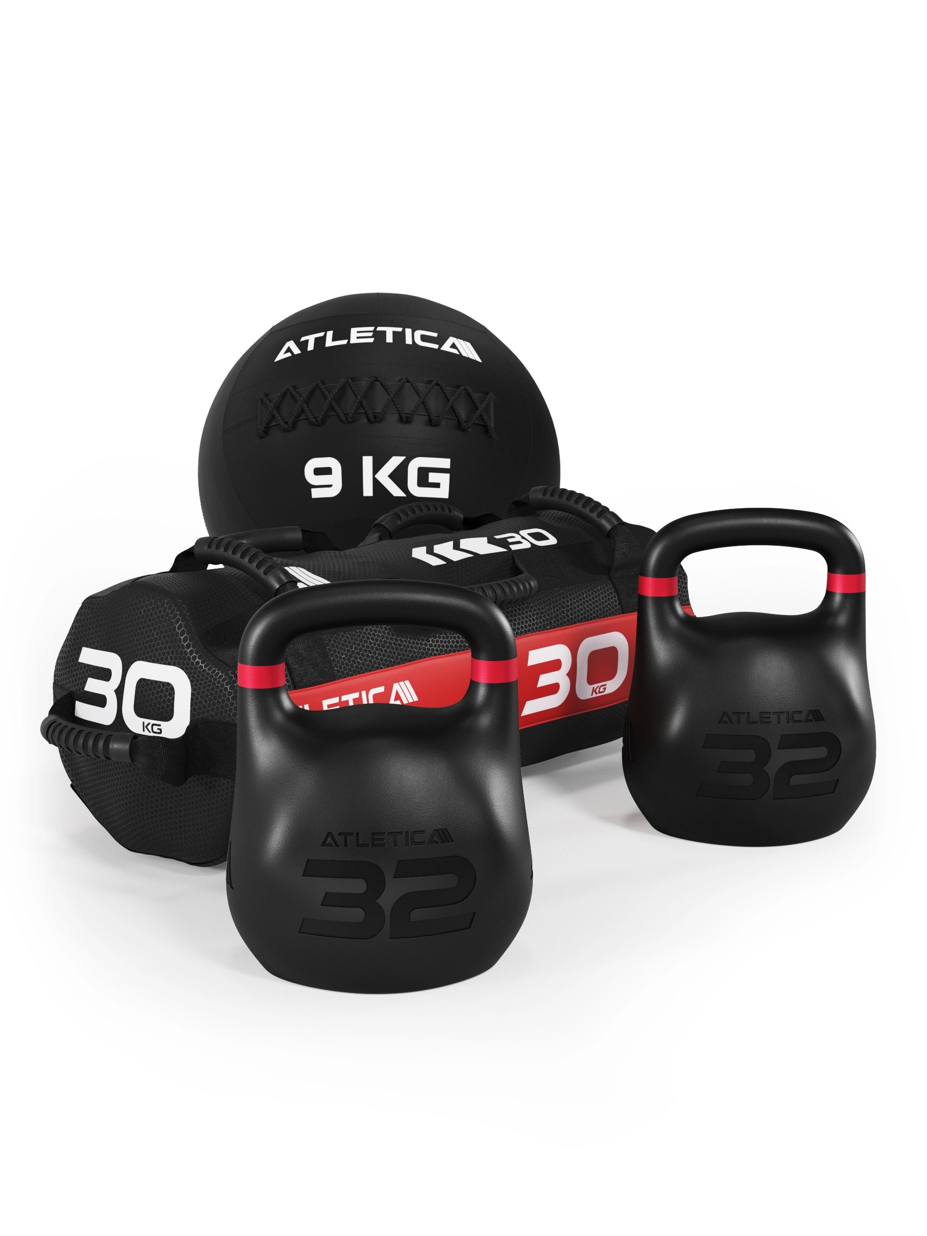 Atletica HRX Race Men PRO Set: Octagon Kettlebells 32kg, Sandbag 30kg, Wall Ball 9kg