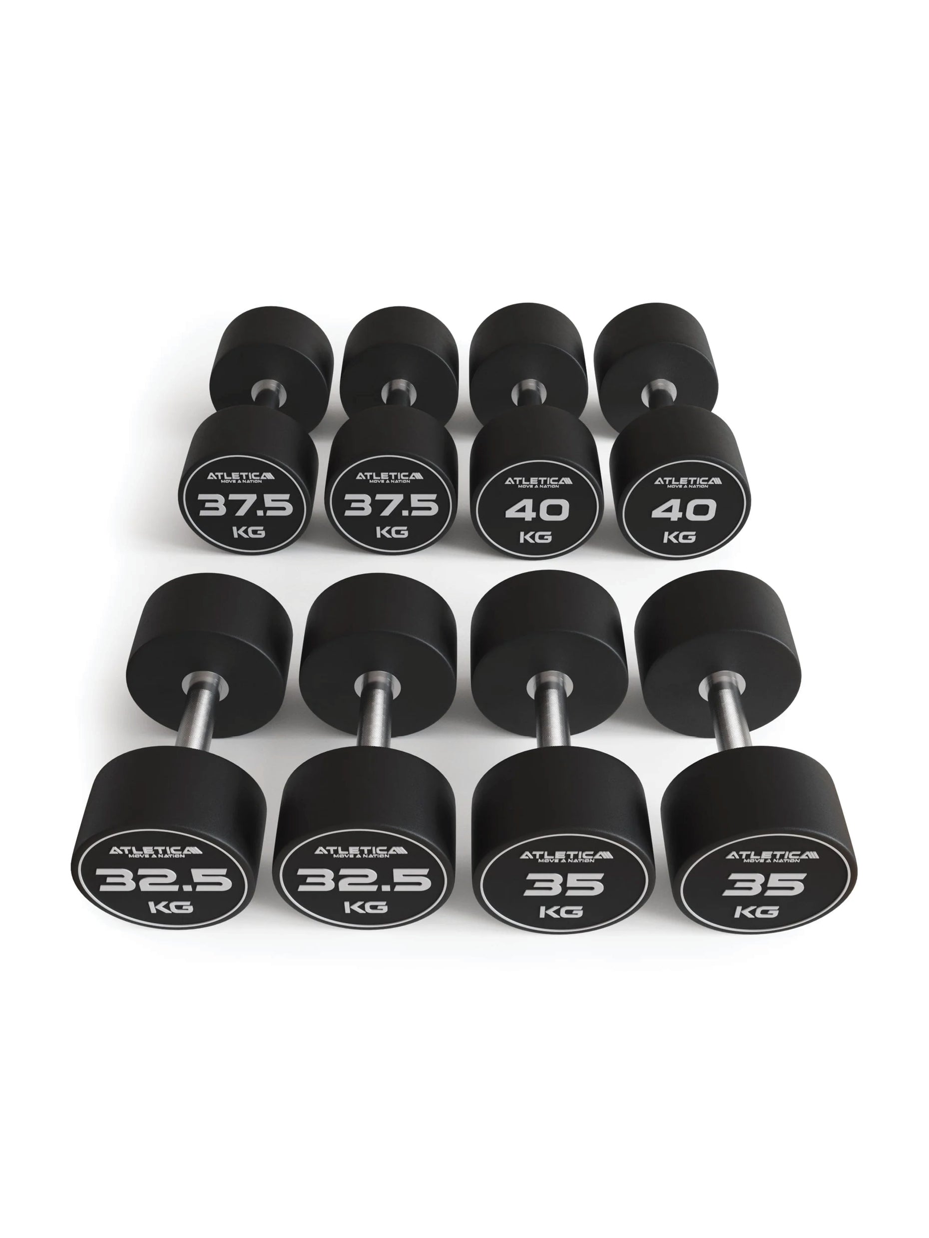 Gewichte: Polyurethan Rundhanteln 32.5kg-40kg (Paar)Premium Design | Extrem robust | Geruchsfrei | Gerader Griff mit Hartchrom | Paarweise von 32.5 bis 40 kg