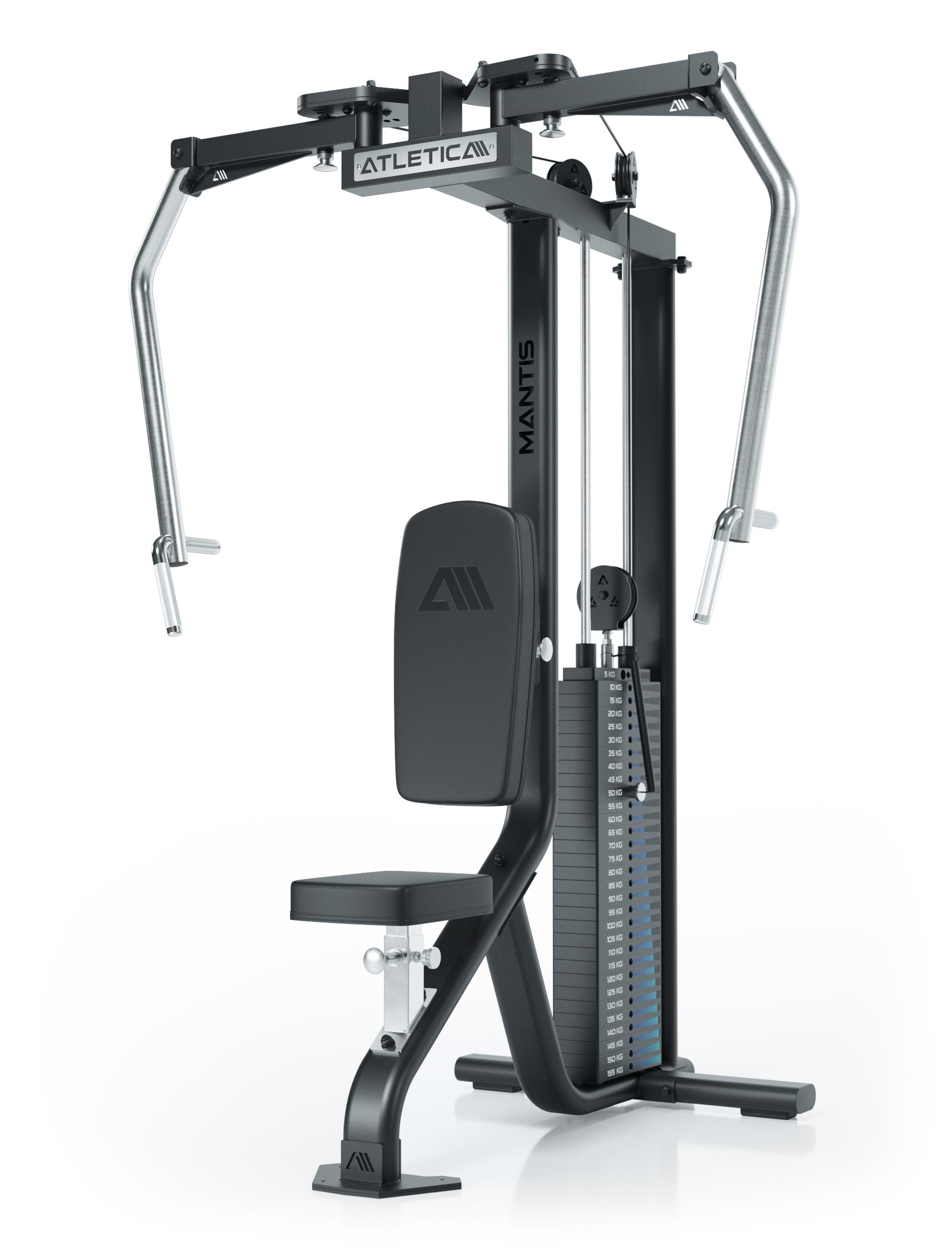 ATLETICA MANTIS Butterfly & Reverse Combo – Seitenansicht mit 155kg Gewichtsblock