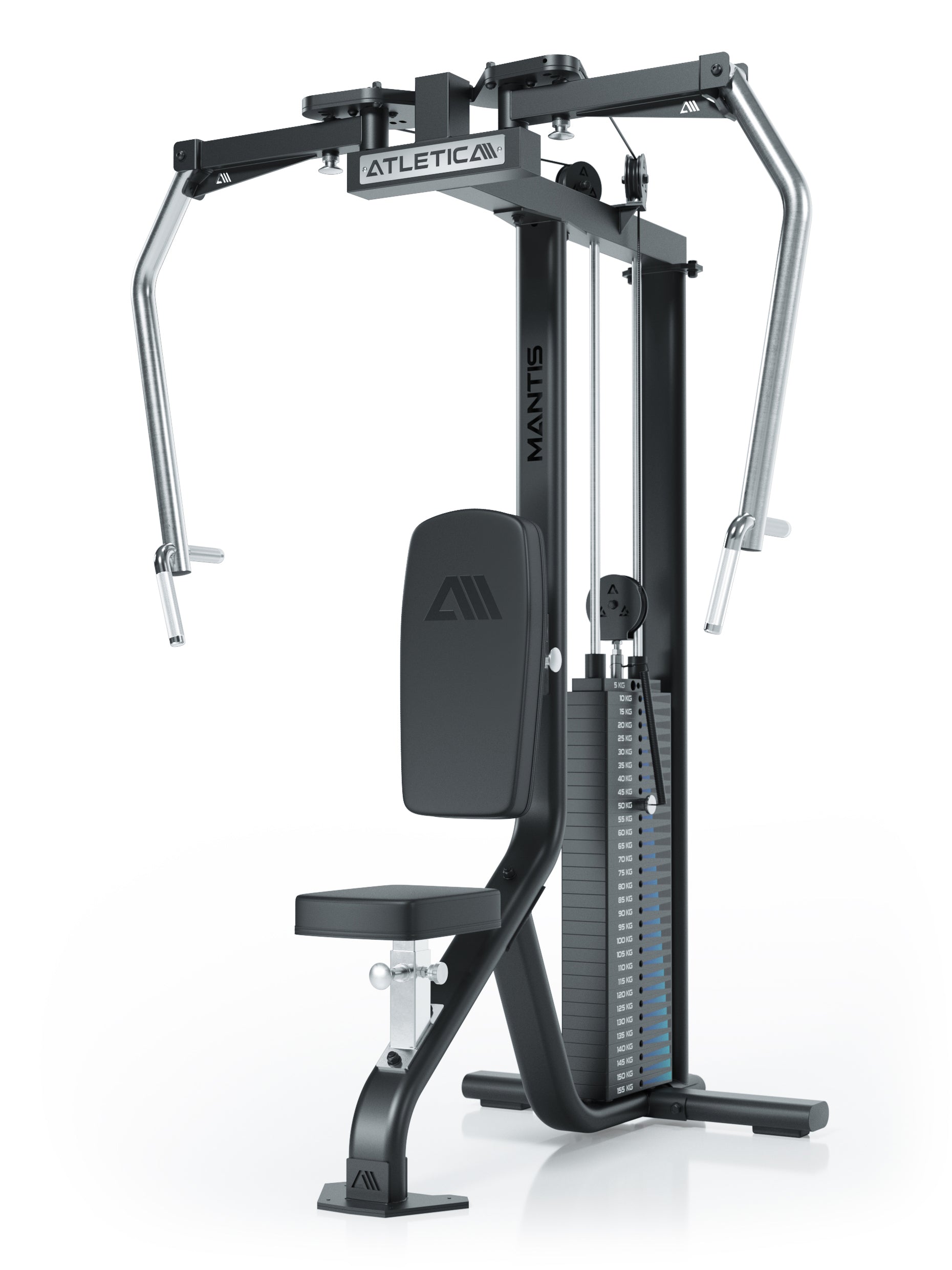 ATLETICA MANTIS Butterfly & Reverse Combo – Seitenansicht mit 155kg Gewichtsblock