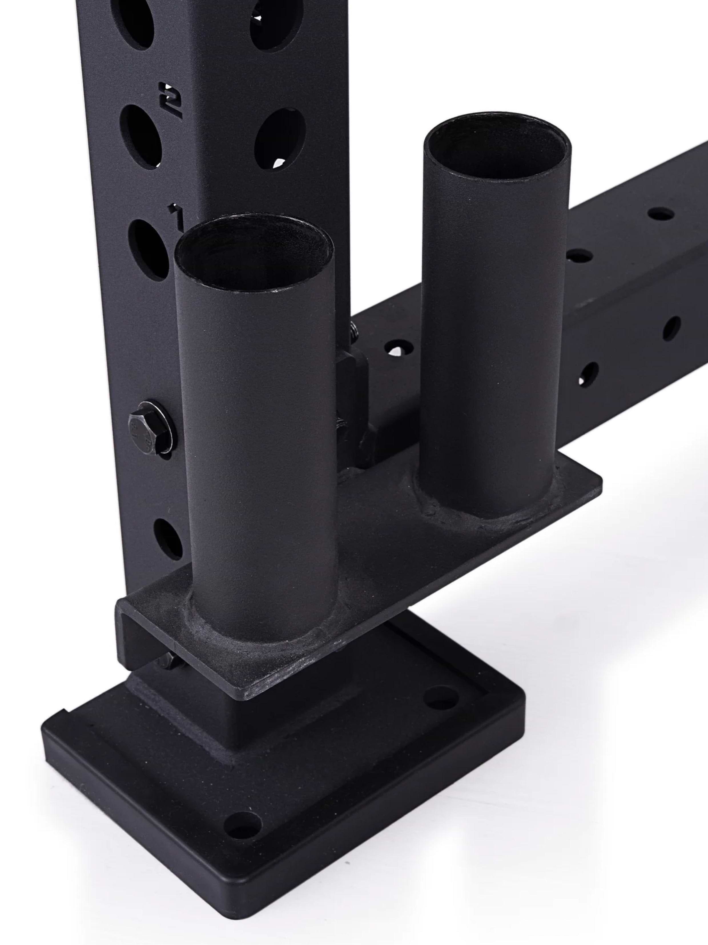 R8 Stike Power Rack: Jammer Arms, J-Hooks, Safety Straps, Dip Bar, 8 Weight Pins, 2 Pull-Up Bars, Logo Plate & Bar Holder