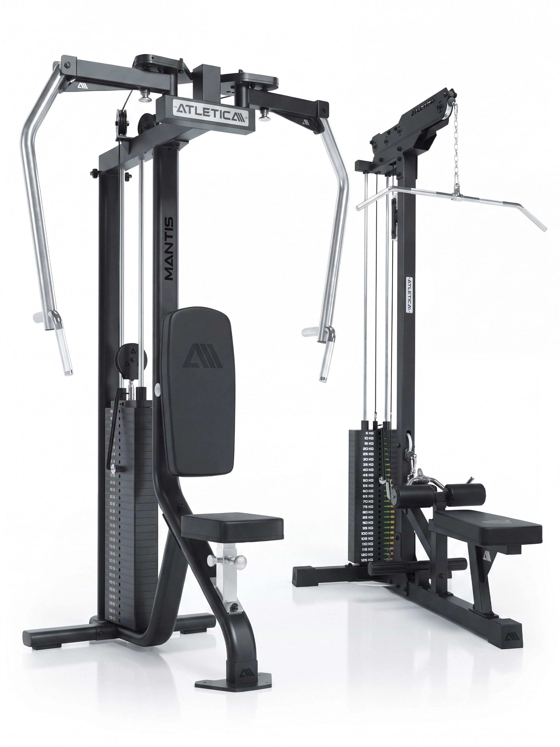 Atletica Push Pull Set 2: Mantis Butterfly und Reverse Combo und Latzug mit Ruderstation 204 cm Höhe