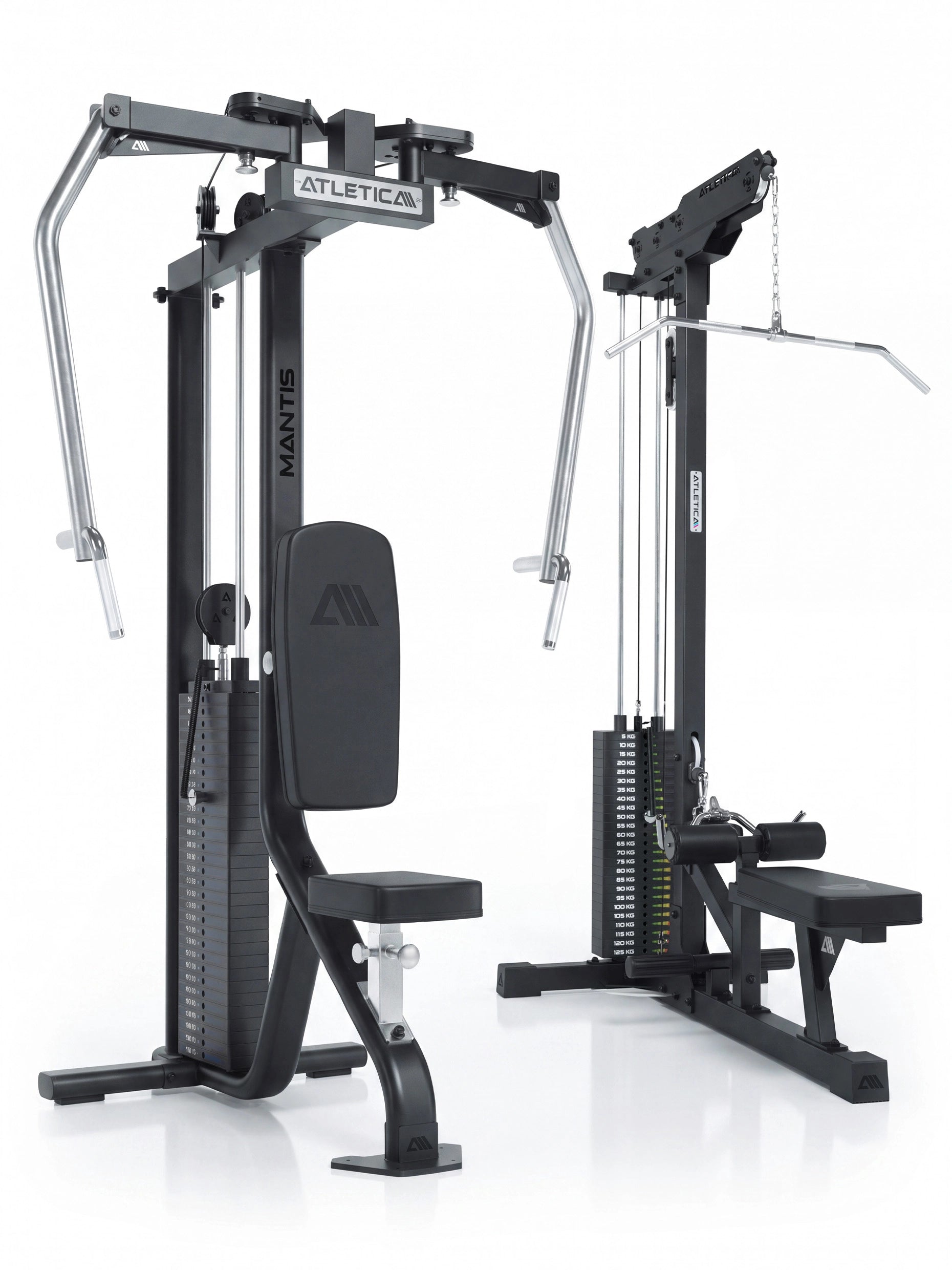 Atletica Push Pull Set 2: Mantis Butterfly und Reverse Combo und Latzug mit Ruderstation 204 cm Höhe