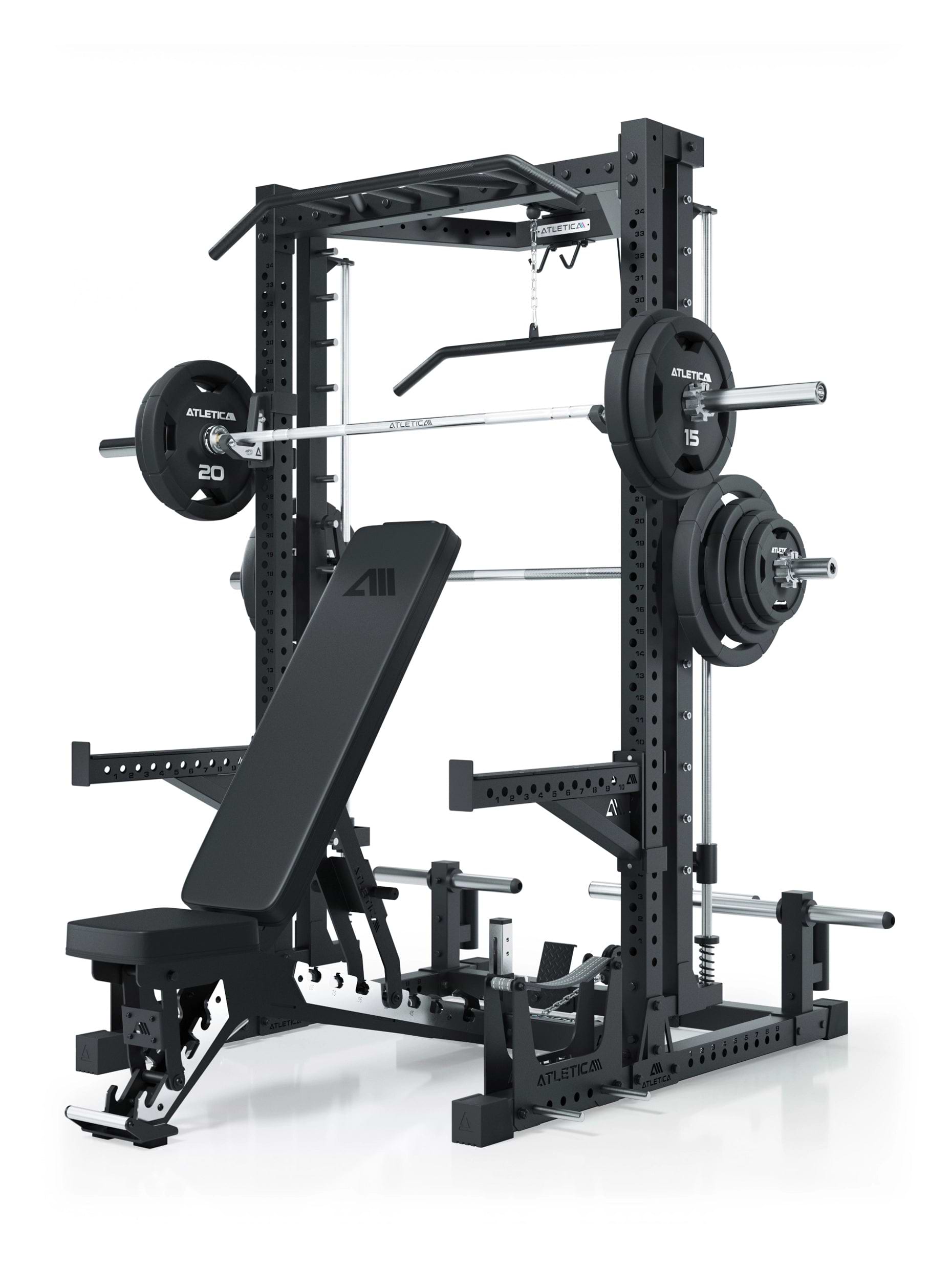 R7 Nemesis Squat Rack mit Hantelbank, Langhantel, Gewichtsscheiben, Klimmzugstange #size_223-cm