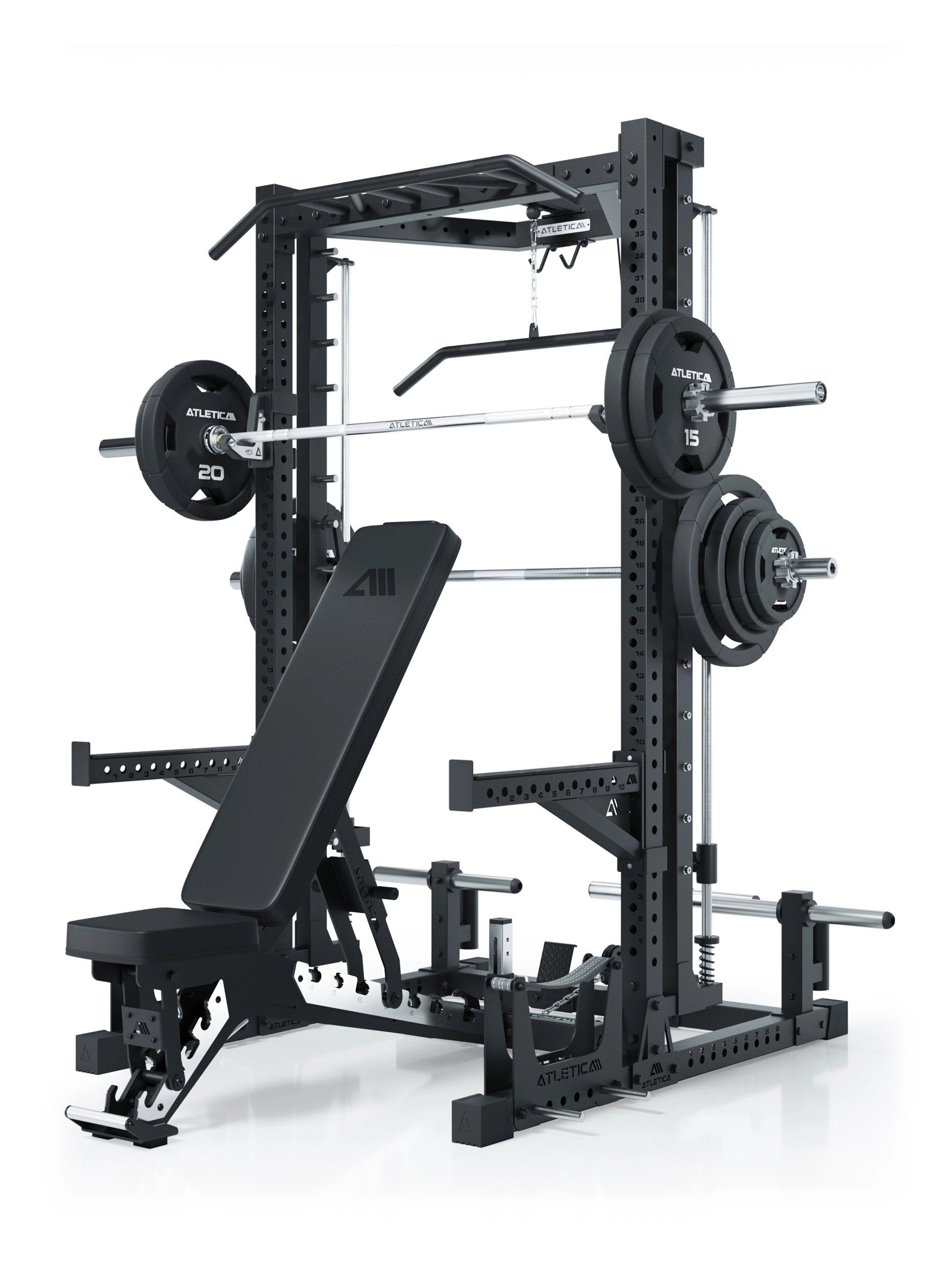 R7 Nemesis Squat Rack mit Hantelbank, Langhantel, Gewichtsscheiben, Klimmzugstange #size_223-cm