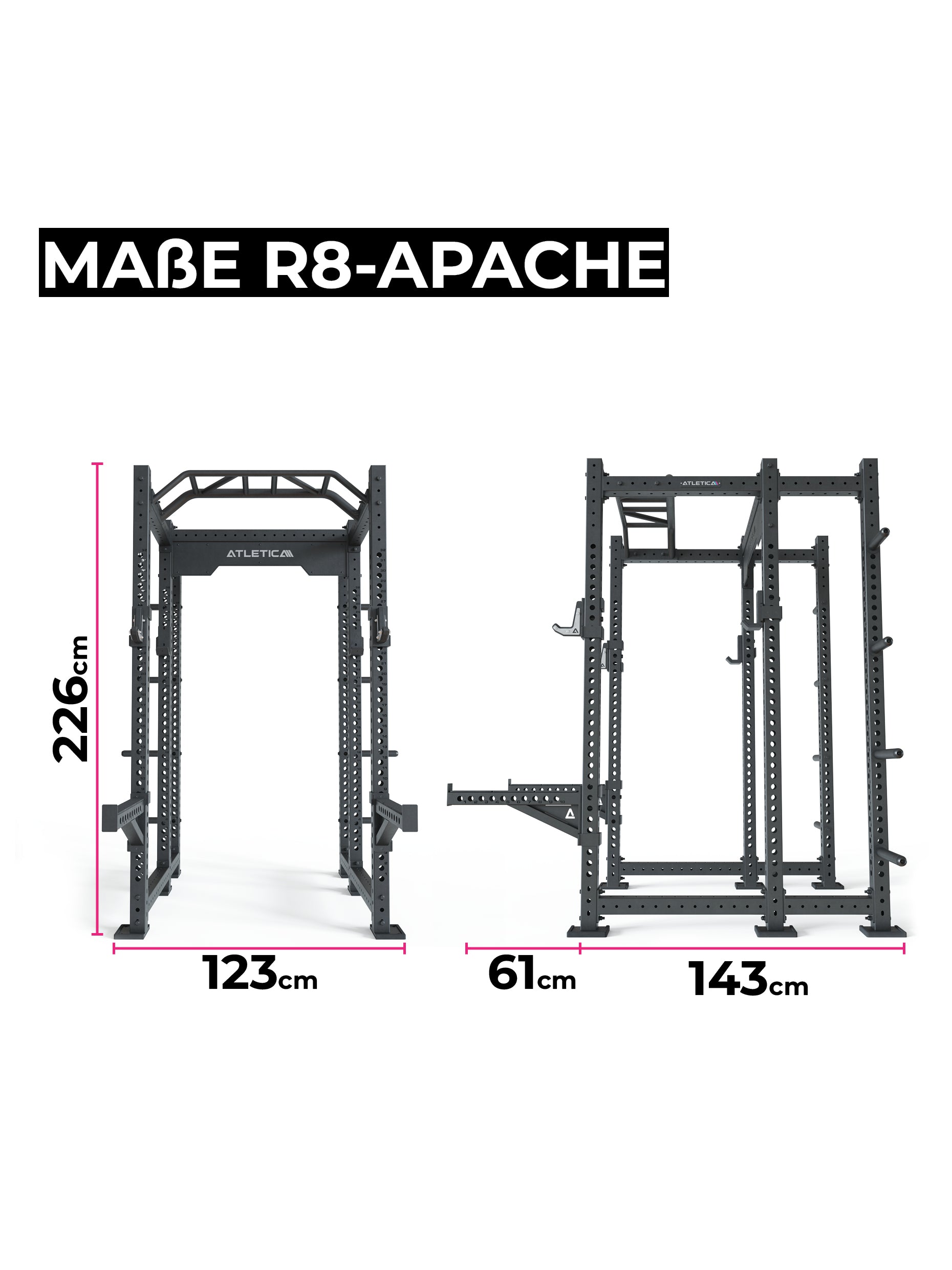 R8 Apache Power Rack von Atletica: Dimensionen