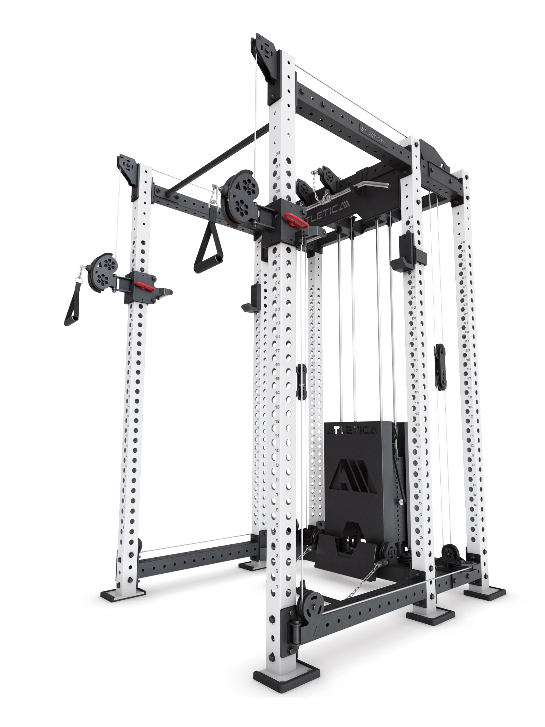 ATLETICA R8 Alpha Power Rack in Weiß – Squat Rack & Kabelzug mit 180 kg Steckgewichten