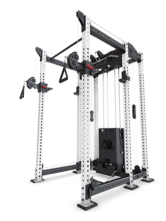 Power Rack R8-Alpha: Squat Rack & Kabelzug | 180kg Steckgewichte für Cable Cross, Latzug, Rudern | Klimmzugstange, J-Hooks | 6-Pfosten