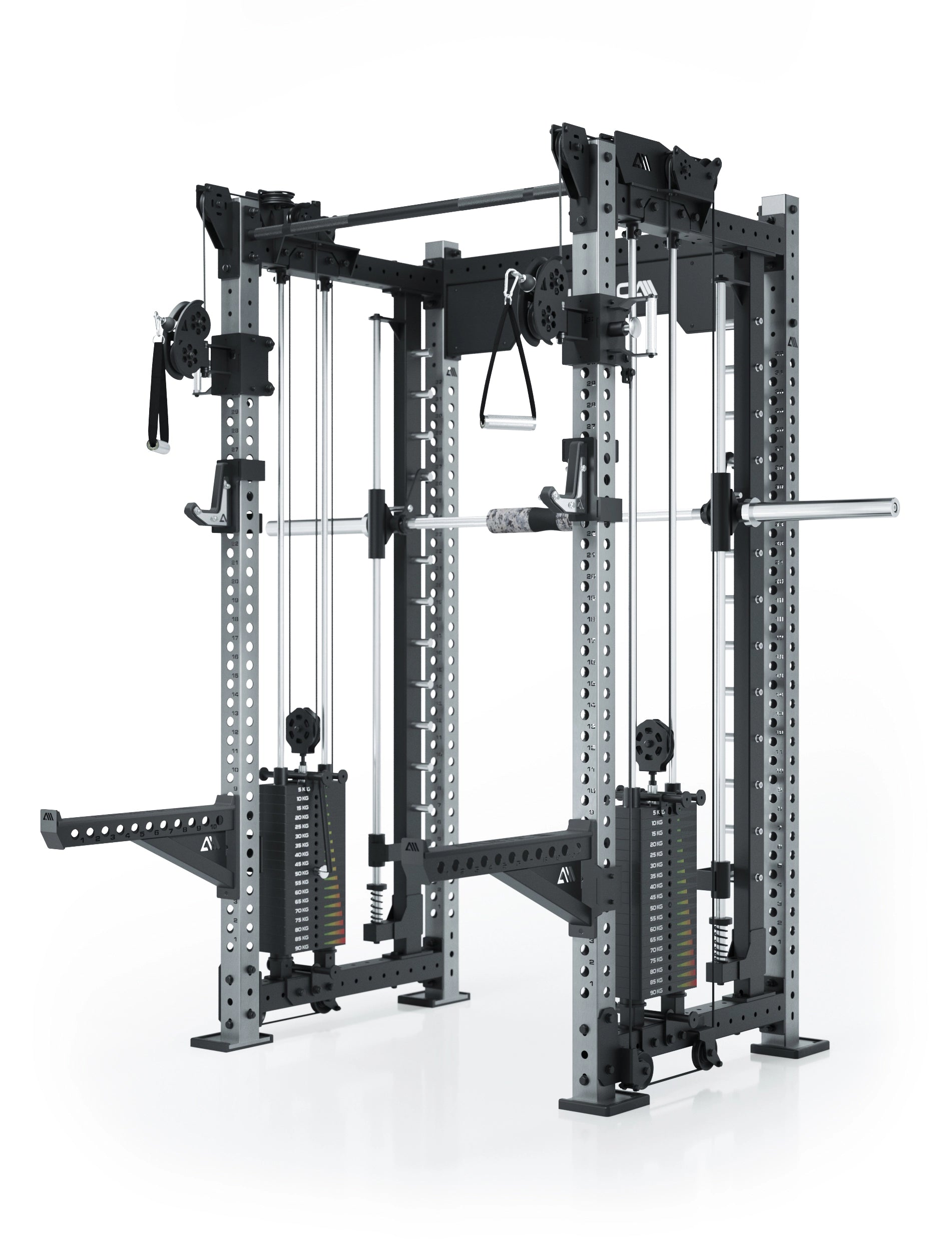 Dualer Kabelzug mit 2x95kg seitlichen Gewichtsblöcken | Sehr stabil | Modular ausbaubar mit Anbauteilen wie Jammer Arms I Mittel Combat I Edelstahl 