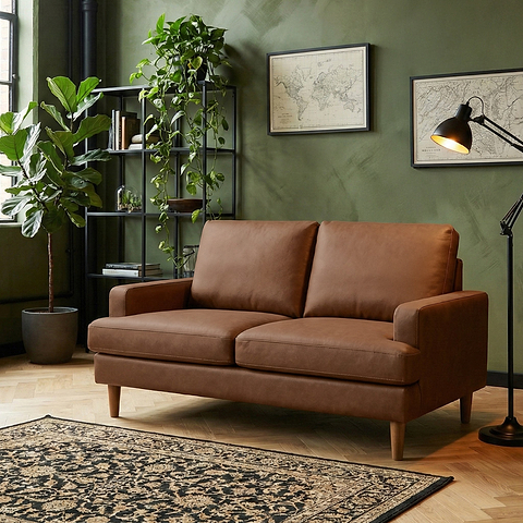 Max Brown Faux Leather 2 Seater Sofa from Roseland Furniture