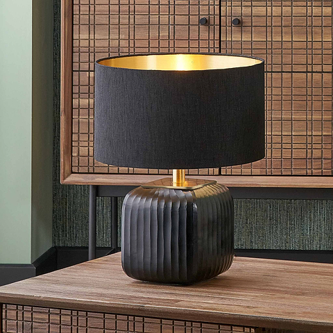 Anais Matt Black Cold Cut Glass Square Table Lamp for living room