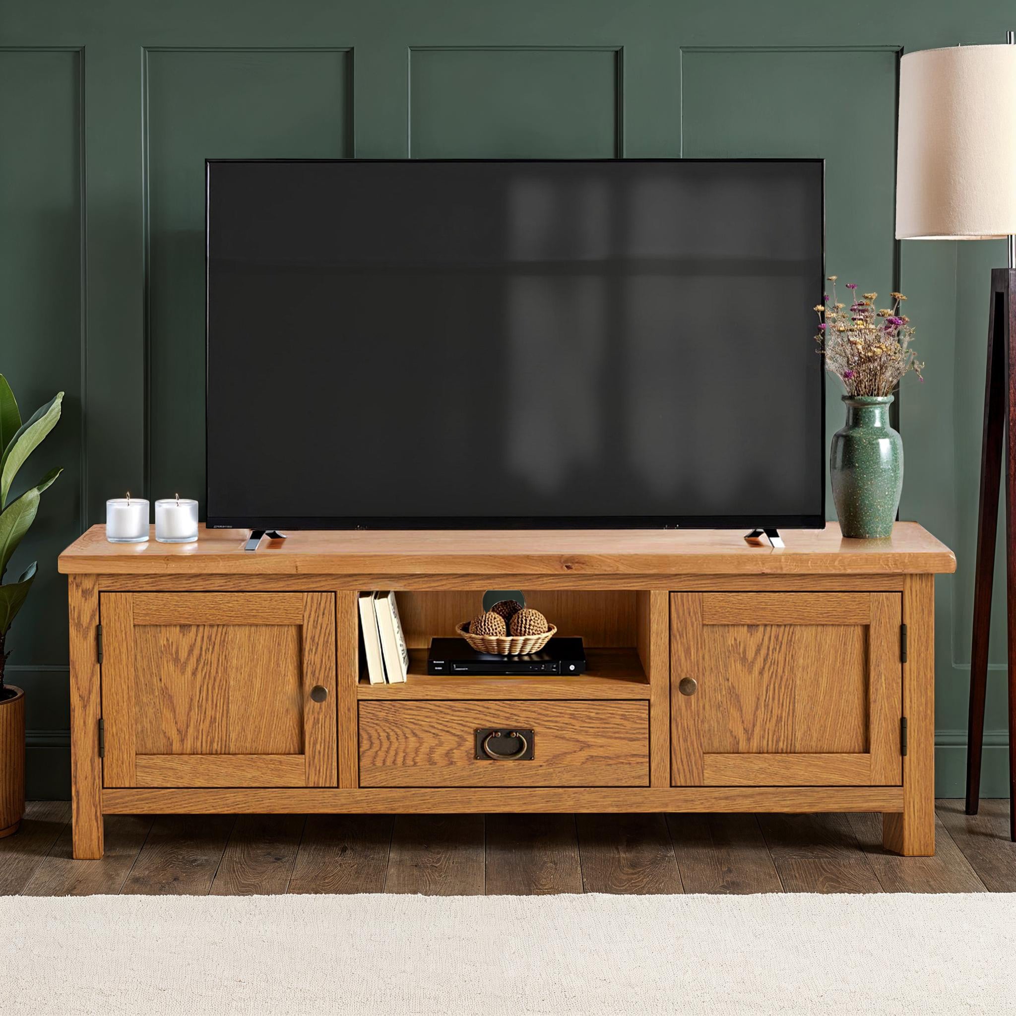 Surrey Oak 140cm Wide TV Stand for living room from Roseland Furniture