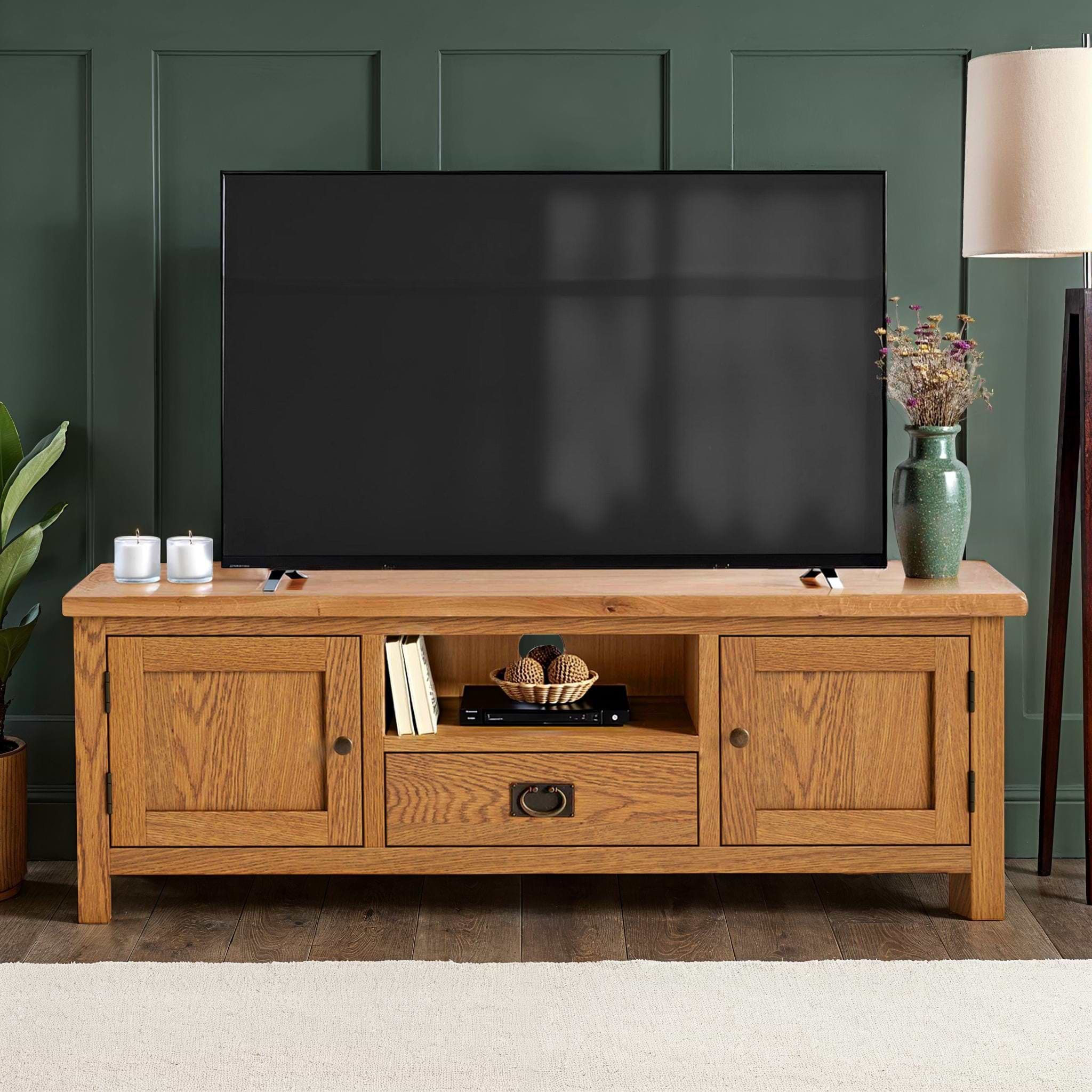 Surrey Oak 140cm Wide TV Stand for living room from Roseland Furniture