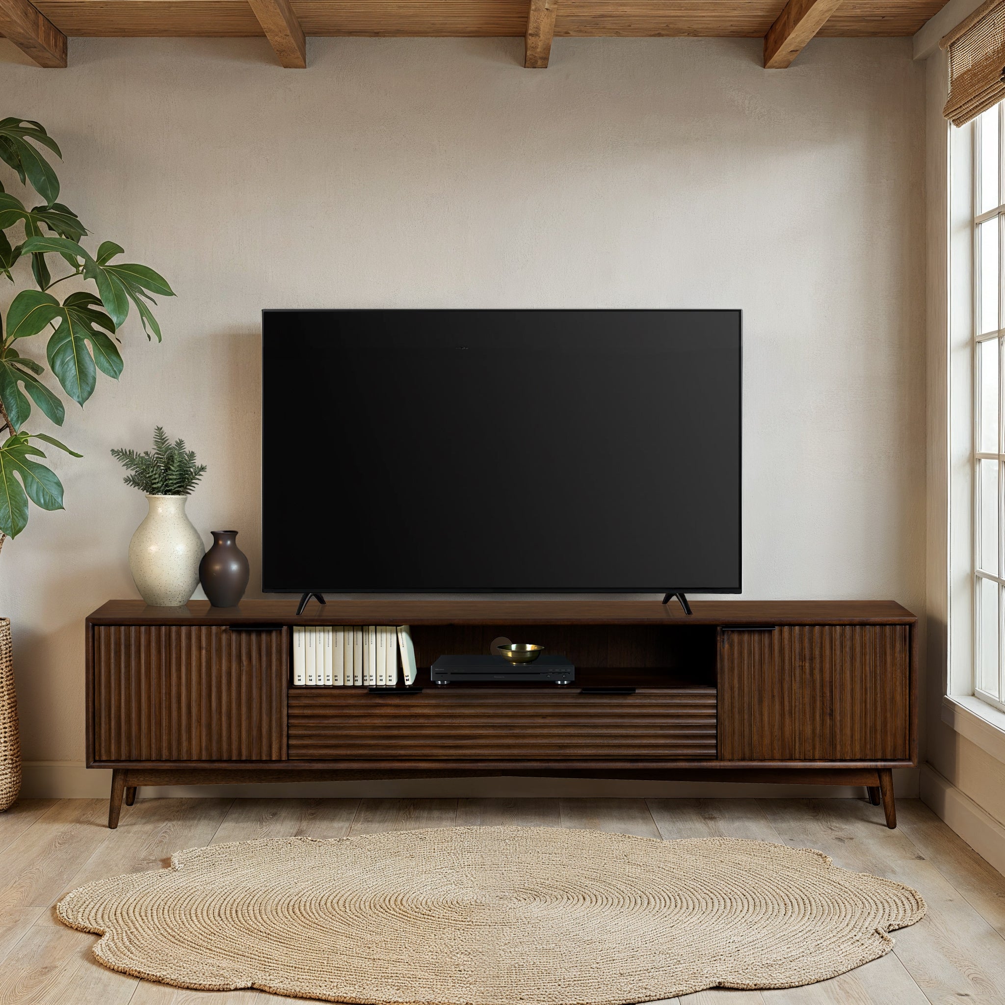 Oskar Wide 190cm Grooved TV Unit from Roseland Furniture