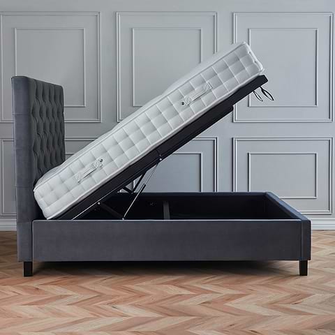 Francis Steel Velvet Ottoman Storage Bed fully opened storage vide view