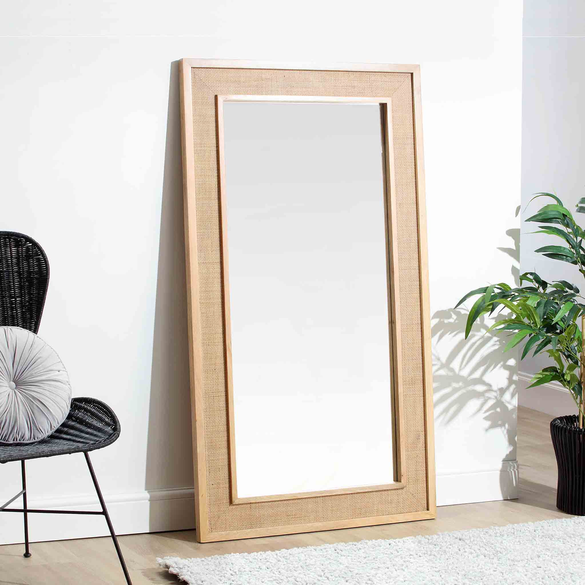 Venti Natural Mango Wood & Cane Large Floor Mirror Lifestyle
