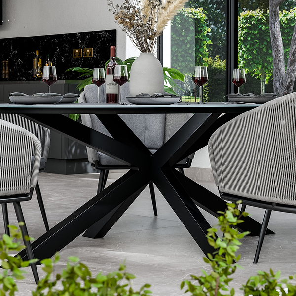 Aspen 6 Seater Ellipse Ceramic Glass Dining Set with Aspen Rope Chairs