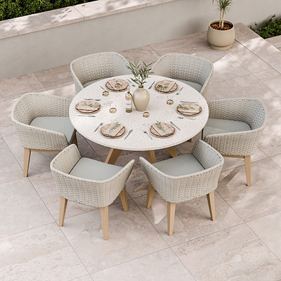 Astral 6 Seater Round Terrazzo Concrete Dining Set with Eden Dusk Dining Chairs
