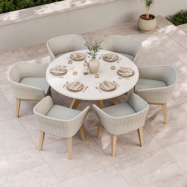 Astral 6 Seater Round Terrazzo Concrete Dining Set with Eden Dusk Dining Chairs
