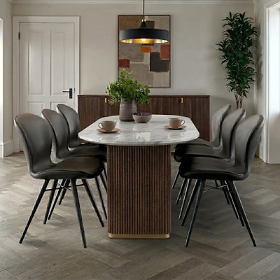 Milo 180cm Mango & Marble Fluted Oval Dining Table
