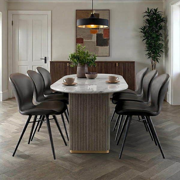 Amelie Grey 180cm Fluted Marble Oval Dining Table