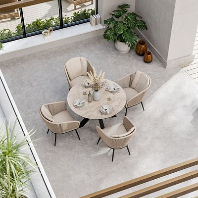 Bali 4 Seater Round Ceramic Glass Dining Set with Bali Rope Chairs