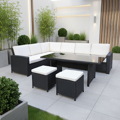Berlin Rattan Corner Dining Set with Stools