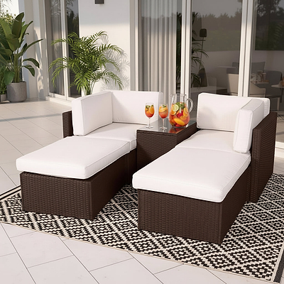 Rattan Multipositional Lounge Set with Console