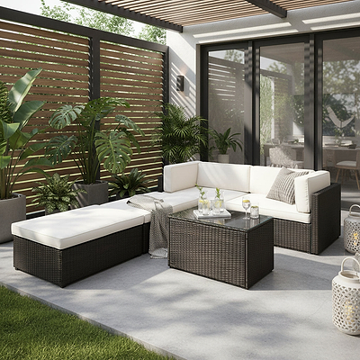 Rattan Multipositional Lounge Set with Console