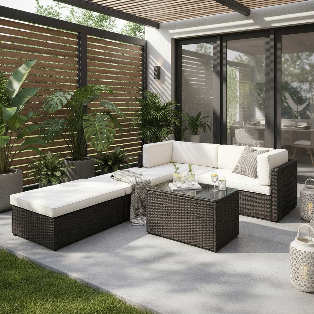 Rattan Multipositional Lounge Set with Console