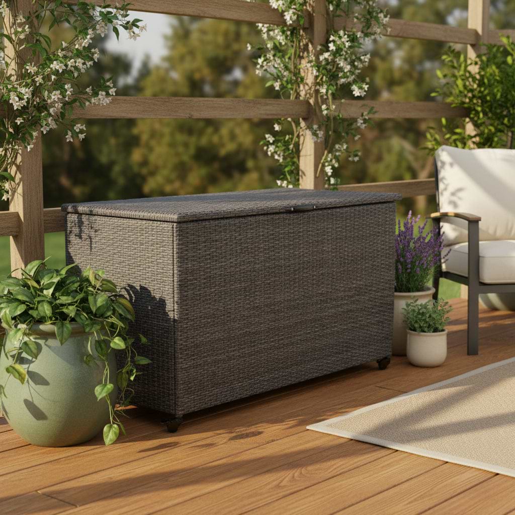 Charcoal Weave 645L Cushion Storage Box with Gas Lift